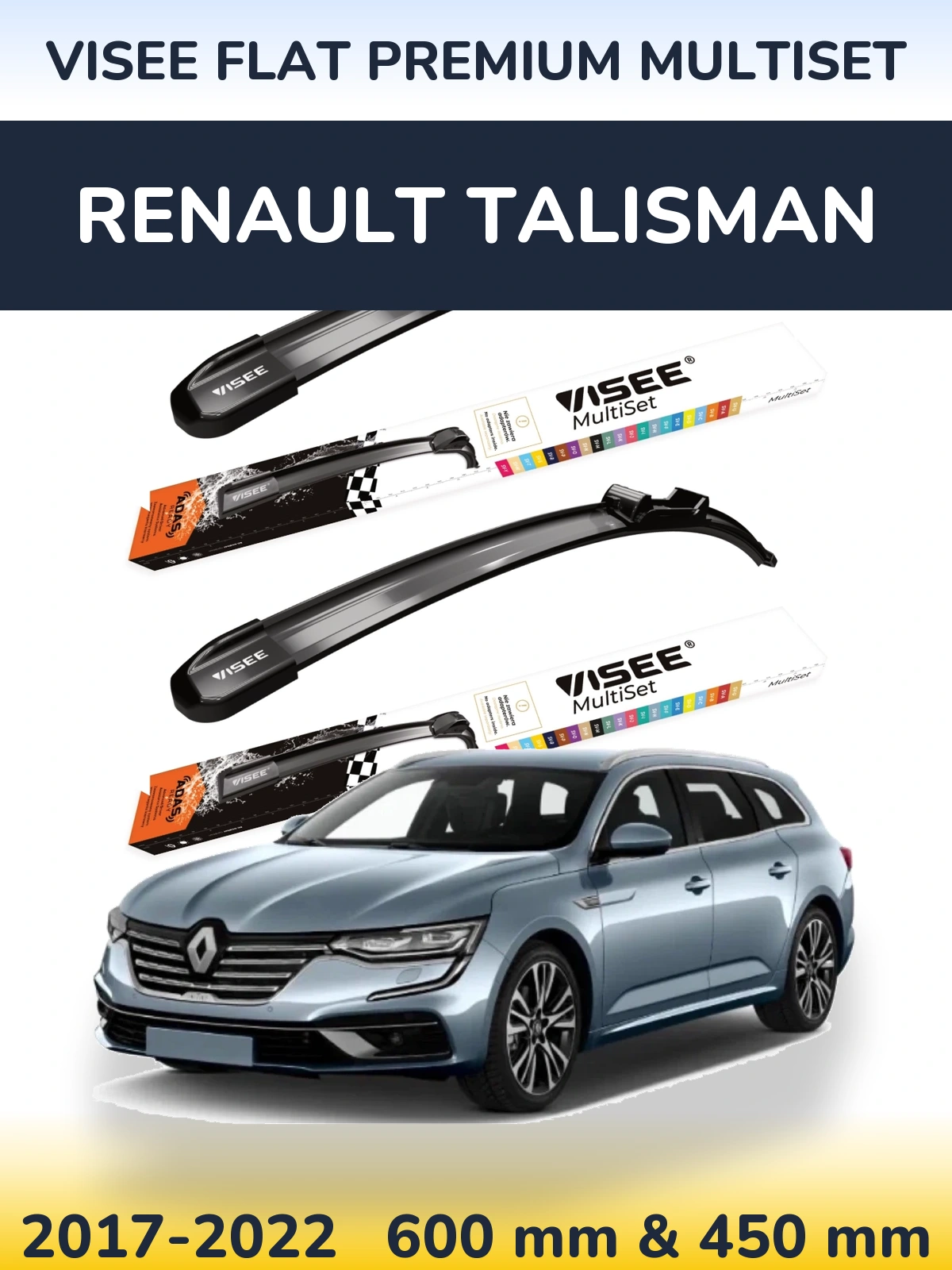 Komplet przednich wycieraczek VISEE FLAT PREMIUM MultiSet 600 & 450 mm do Renault Talisman 2017-2022
