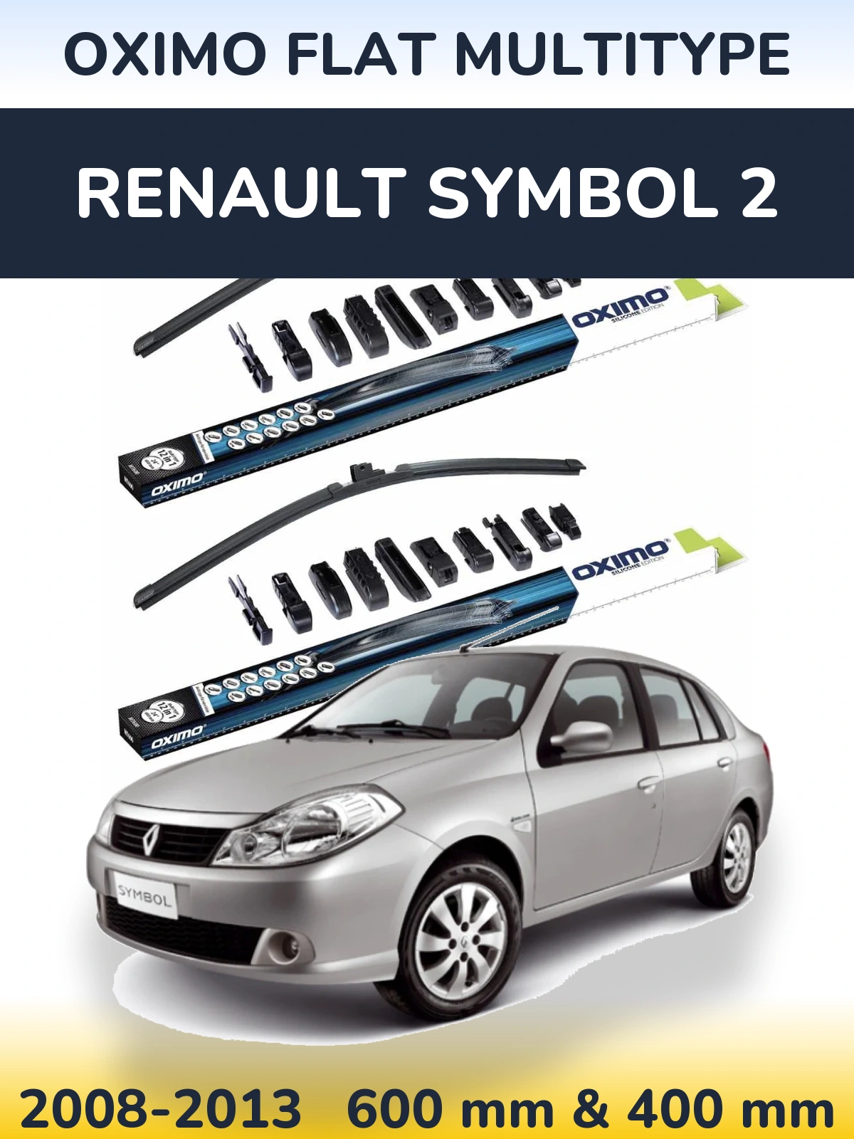 Комплект передніх щіток Oximo Flat MultiТипe 600 & 400 мм для Renault Symbol 2 2008-2013