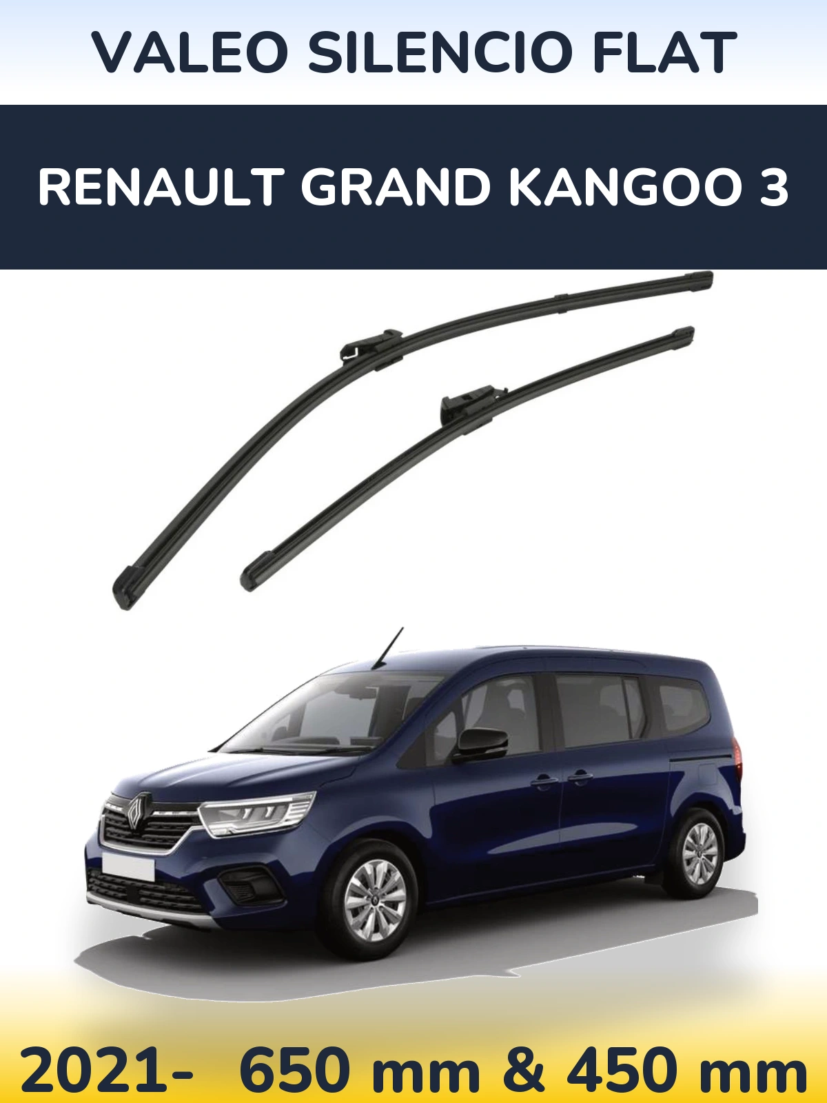 Komplet przednich wycieraczek Valeo Silencio Flat 650 & 450 mm do Renault Grand Kangoo 3 2021-2026