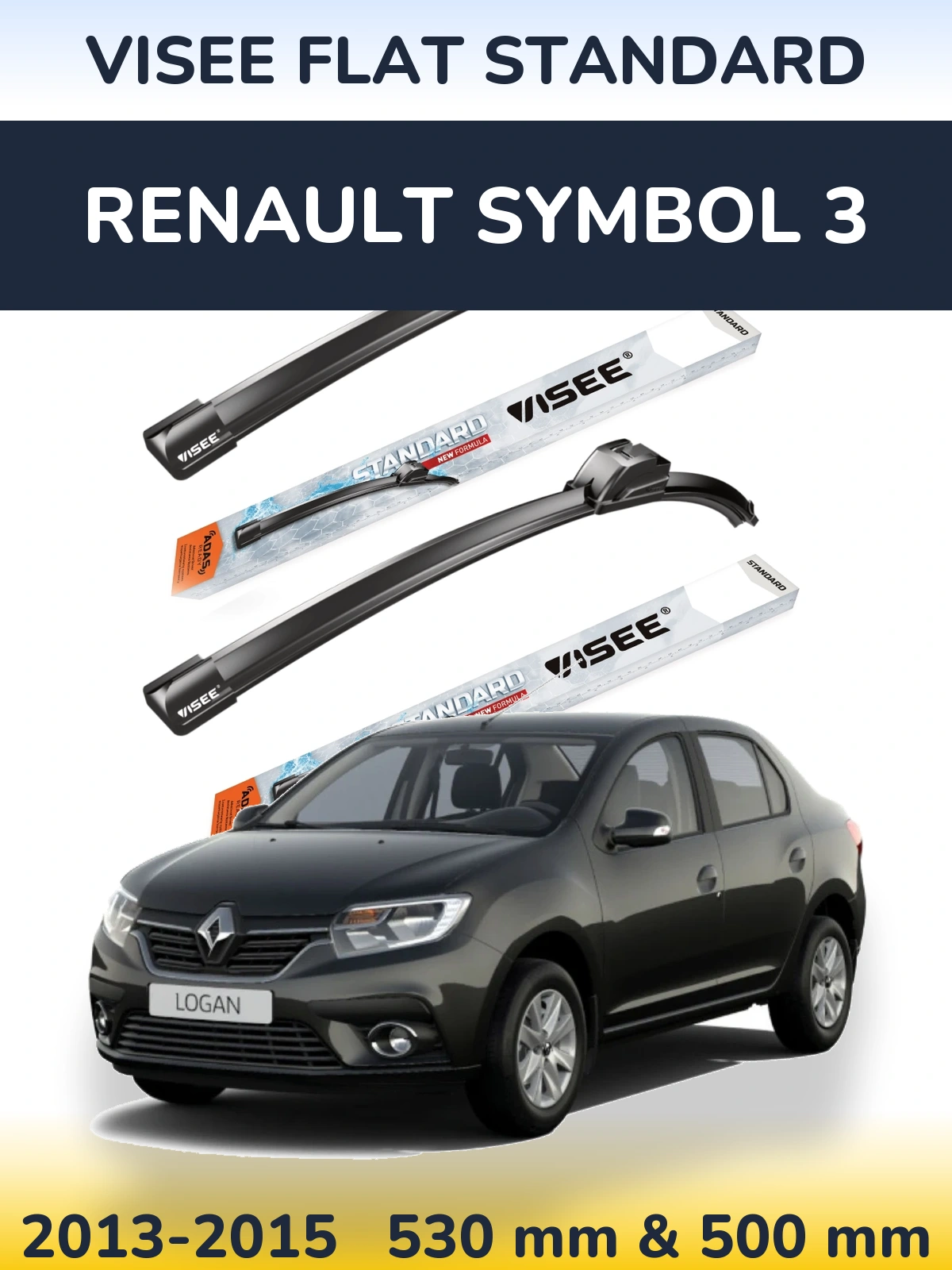 Komplet przednich wycieraczek VISEE FLAT STANDARD 530 & 500 mm do Renault Symbol 3 2013-2015