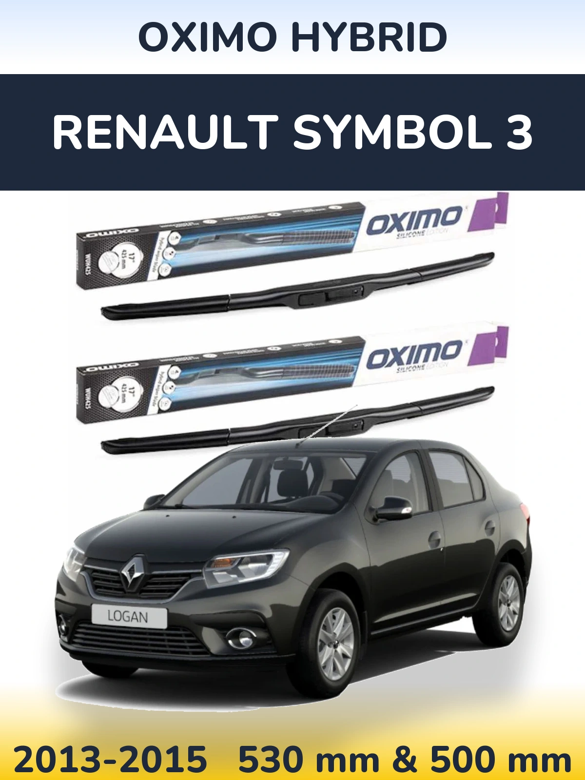 Front wiper blade set Oximo Hybrid 530 & 500 mm for Renault Symbol 3 2013-2015