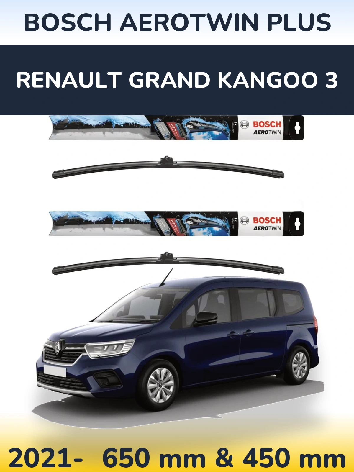 Komplet przednich wycieraczek BOSCH AeroTwin Plus 650 & 450 mm do Renault Grand Kangoo 3 2021-2026