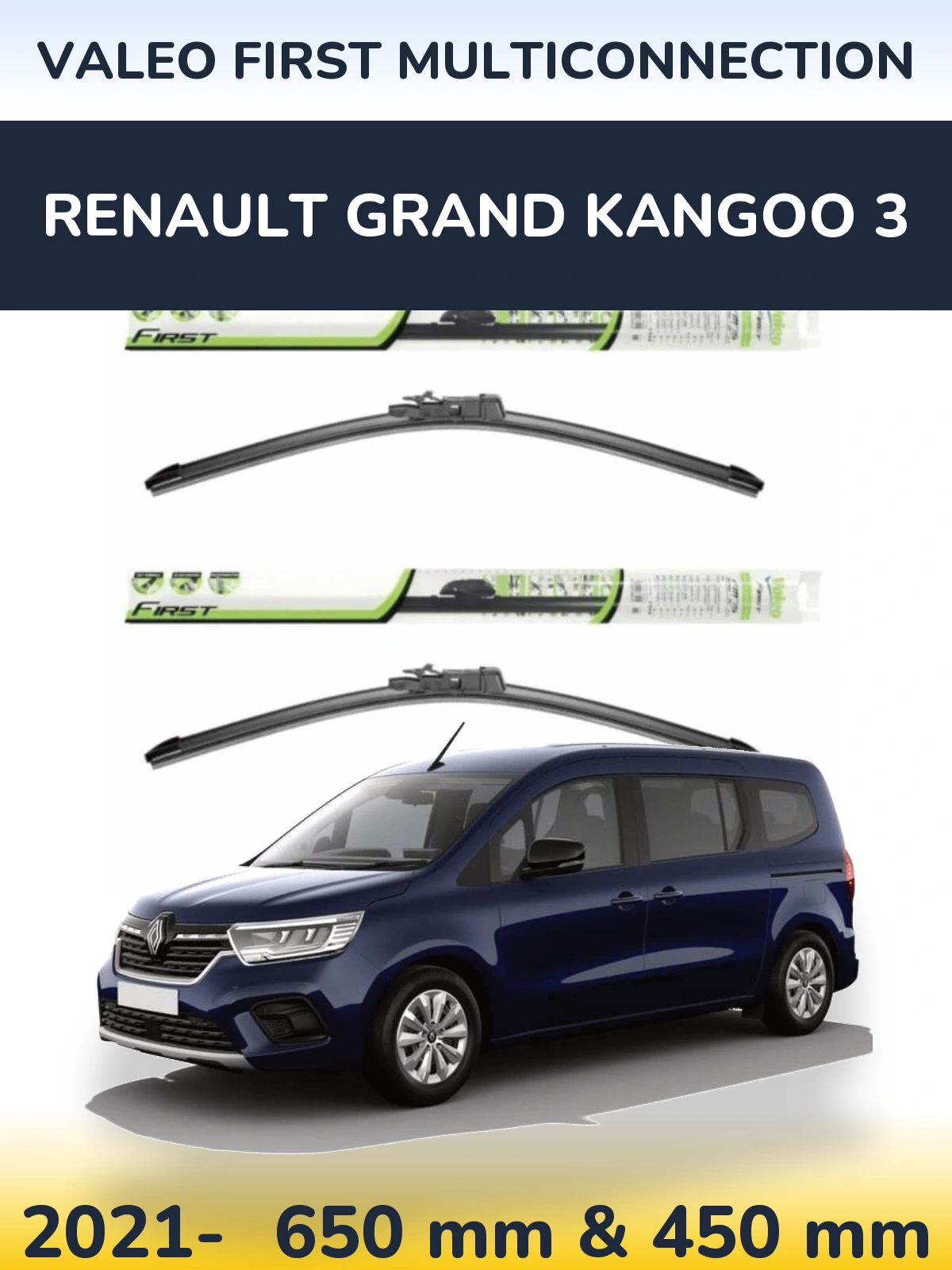 Komplet przednich wycieraczek Valeo First MultiConnection 650 & 450 mm do Renault Grand Kangoo 3 2021-2026