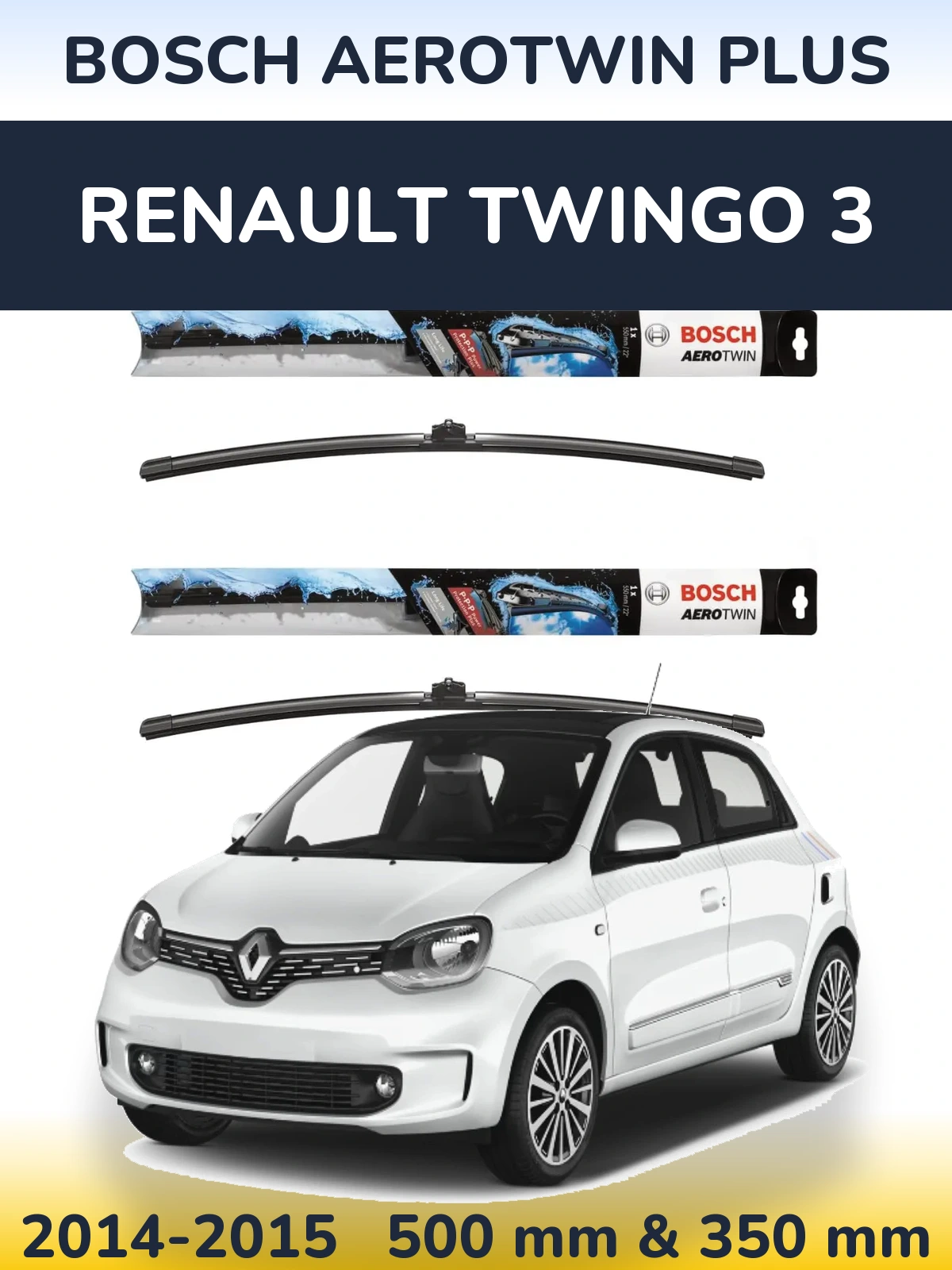 Комплект передних дворников BOSCH AeroTwin Plus 500 & 350 мм для Renault Twingo 3 2014-2015