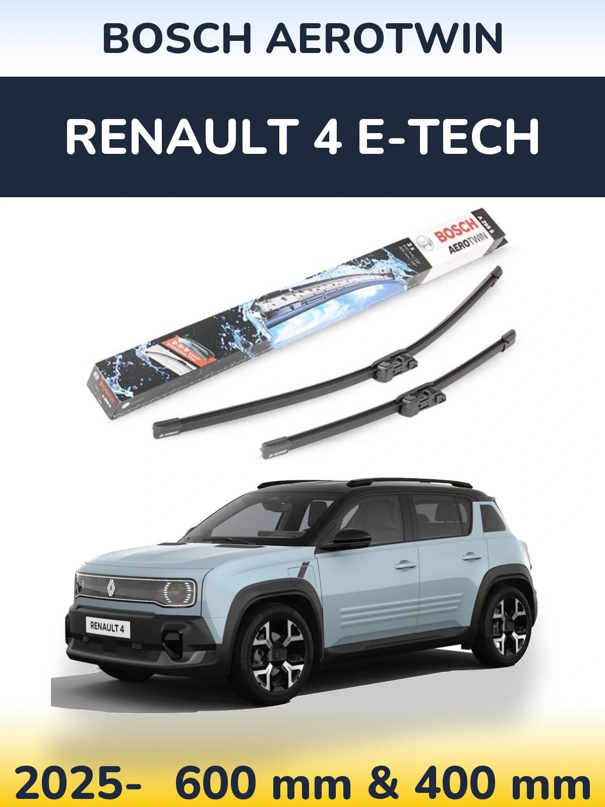 Komplet przednich wycieraczek BOSCH AeroTwin 600 & 400 mm do Renault 4 E-Tech 2025-2026