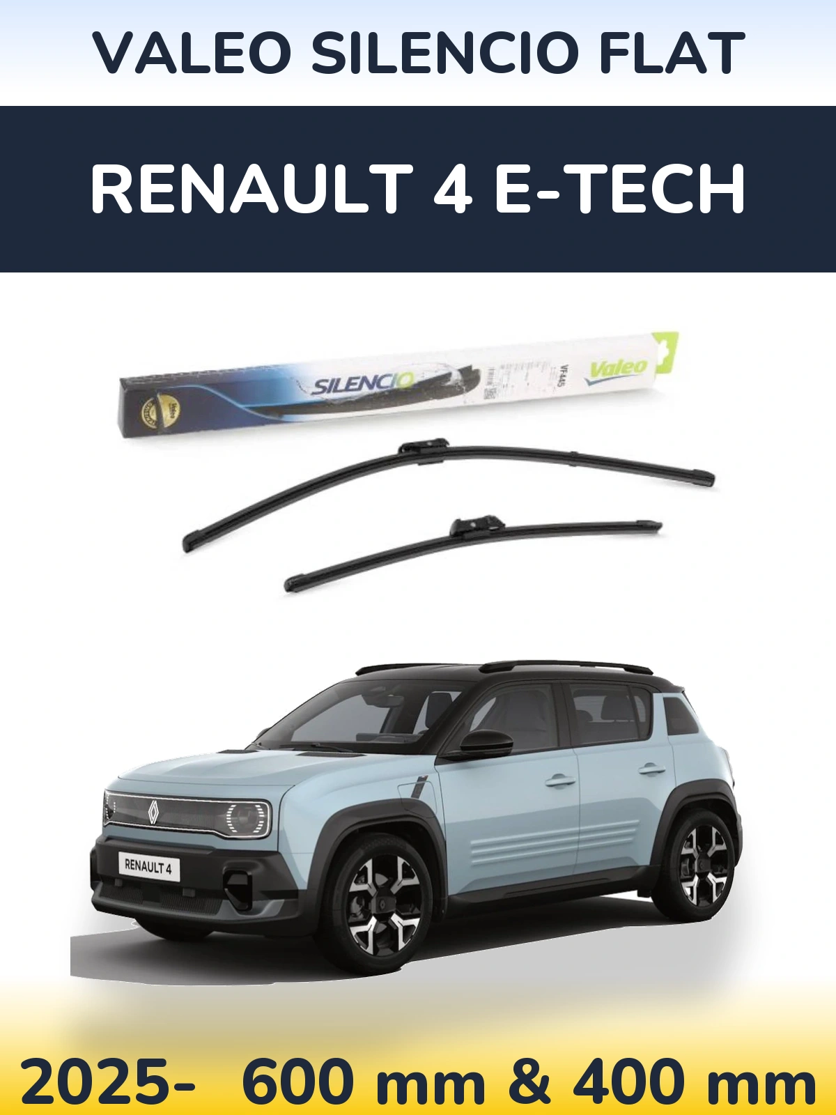 Комплект передних дворников Valeo Silencio Flat 600 & 400 мм для Renault 4 E-Tech 2025-2026