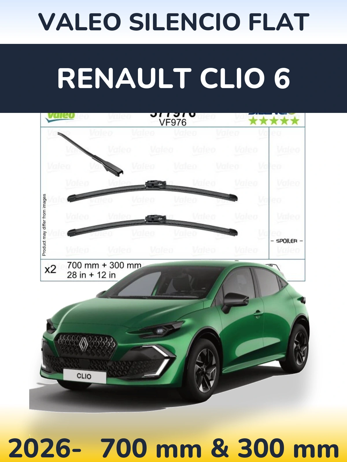 Front wiper blade set Valeo Silencio Flat 700 & 300 mm for Renault Clio 6 2026-