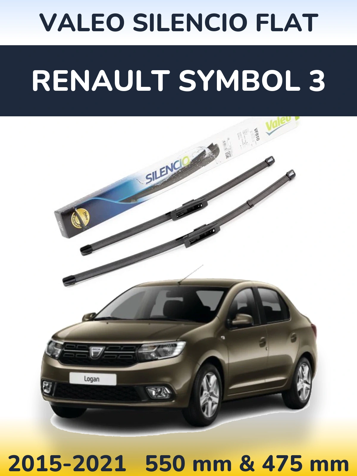 Комплект передніх щіток Valeo Silencio Flat 550 & 475 мм для Renault Symbol 3 2015-2021
