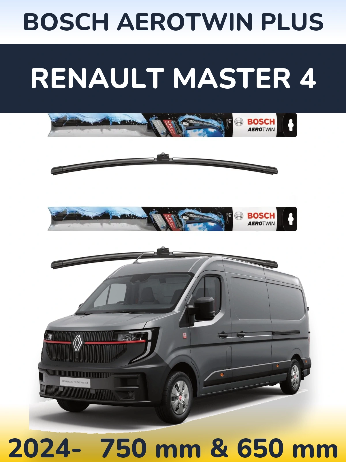 Komplet przednich wycieraczek BOSCH AeroTwin Plus 750 & 650 mm do Renault Master 4 2024-2026