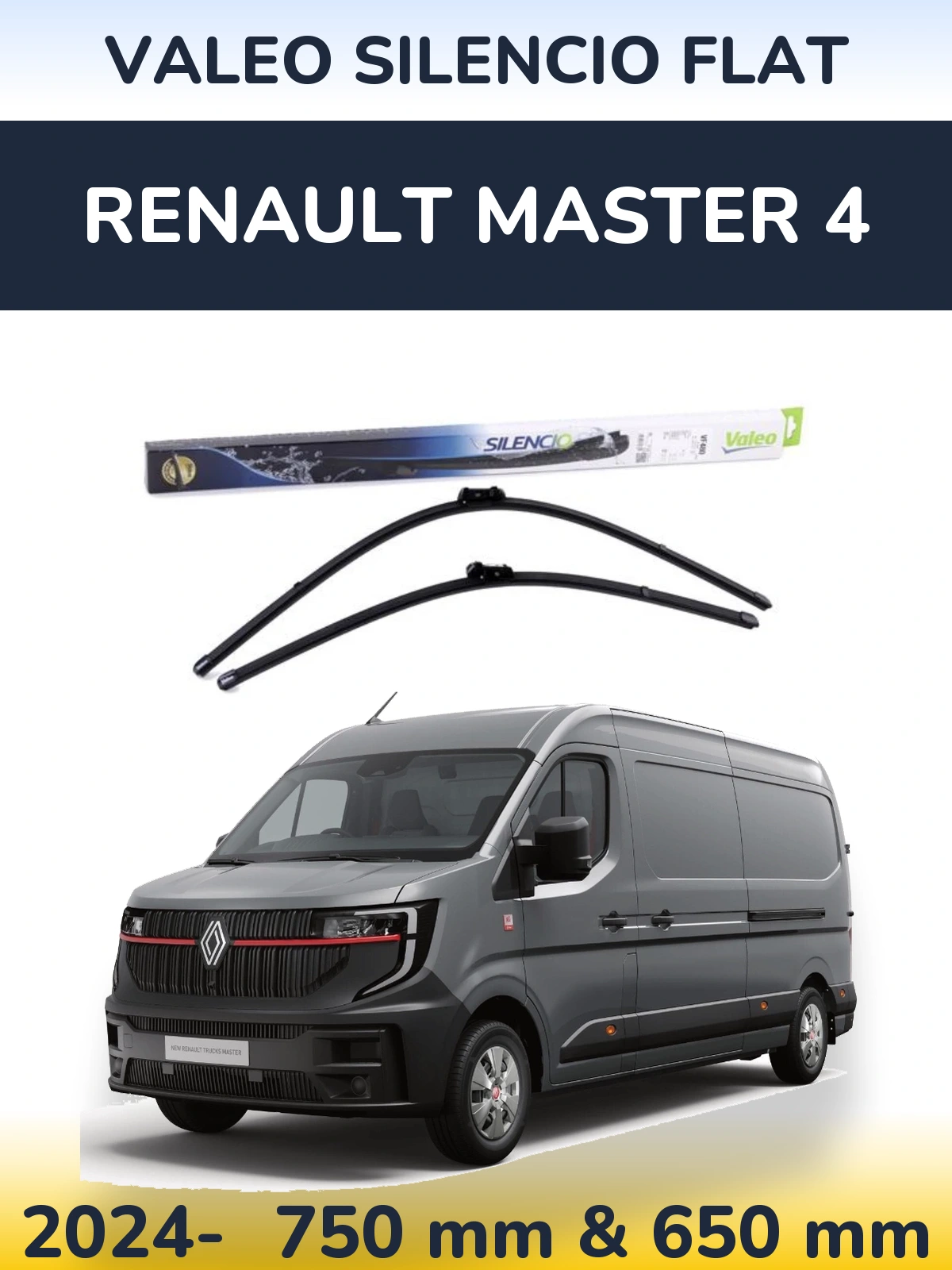 Front wiper blade set Valeo Silencio Flat 750 & 650 mm for Renault Master 4 2024-2026