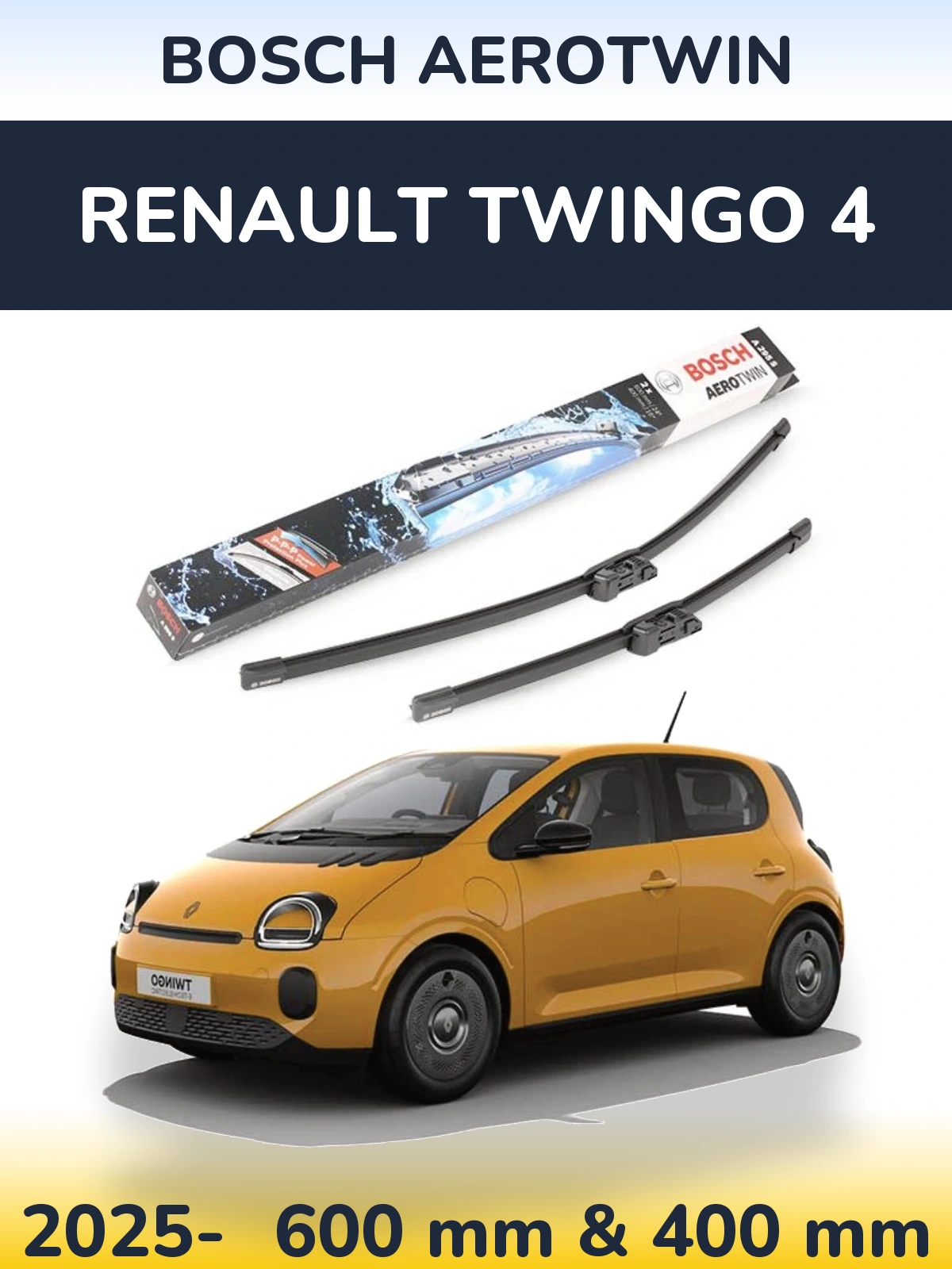 Front wiper blade set BOSCH AeroTwin 600 & 400 mm for Renault Twingo 4 2025-2026
