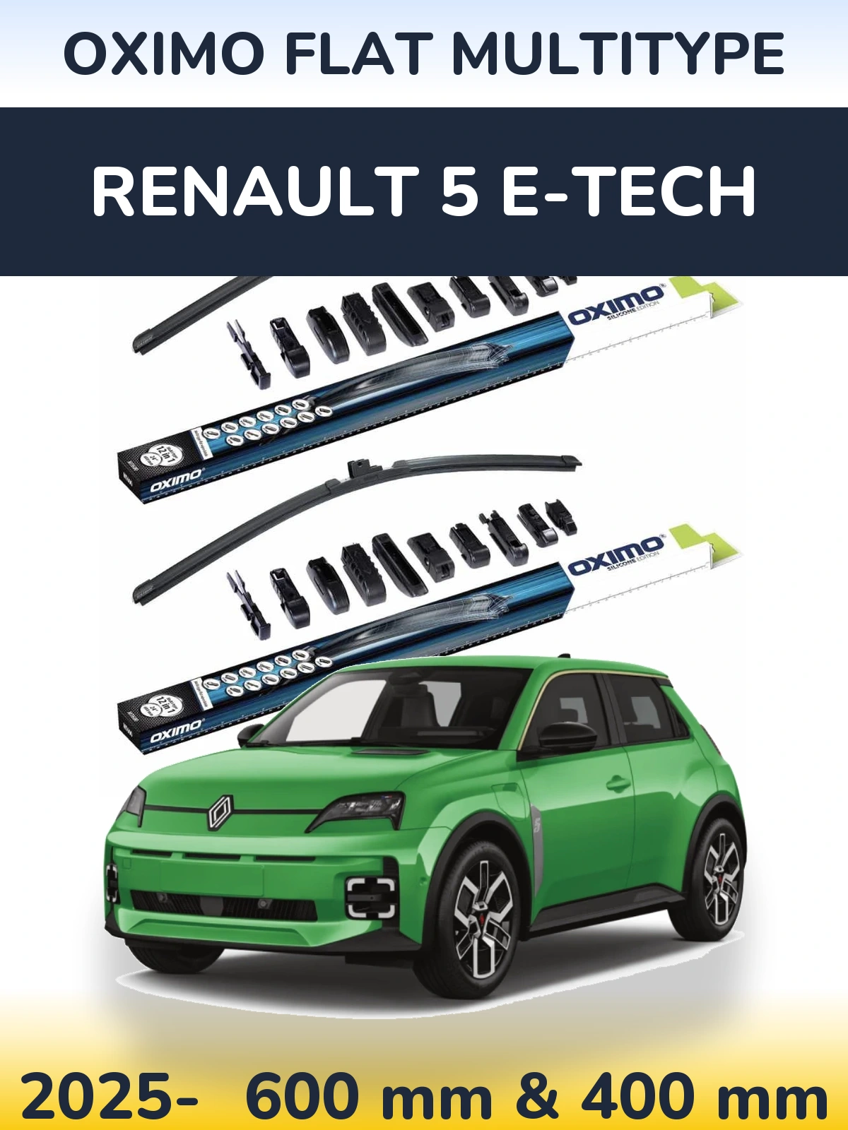 Комплект передних дворников Oximo Flat MultiТипe 600 & 400 мм для Renault 5 E-Tech 2025-2026
