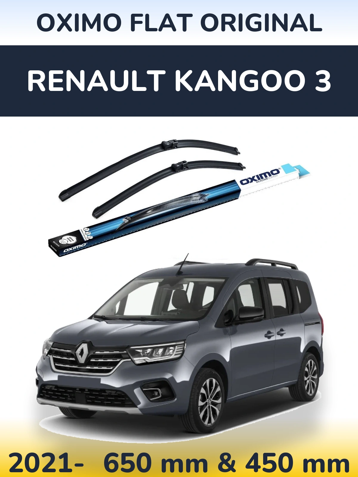Front wiper blade set Oximo Flat Original 650 & 450 mm for Renault Kangoo 3 2021-2026