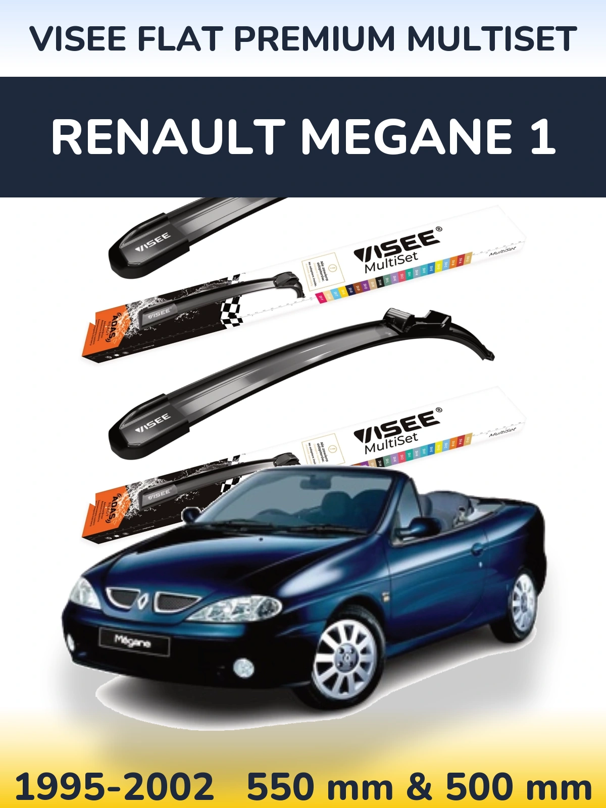 Front wiper blade set VISEE FLAT PREMIUM MultiSet 550 & 500 mm for Renault Megane 1 1995-2002