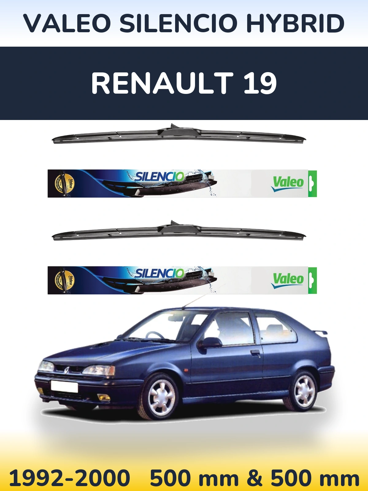 Комплект передніх щіток Valeo Silencio Hybrid 500 & 500 мм для Renault 19 1992-2000