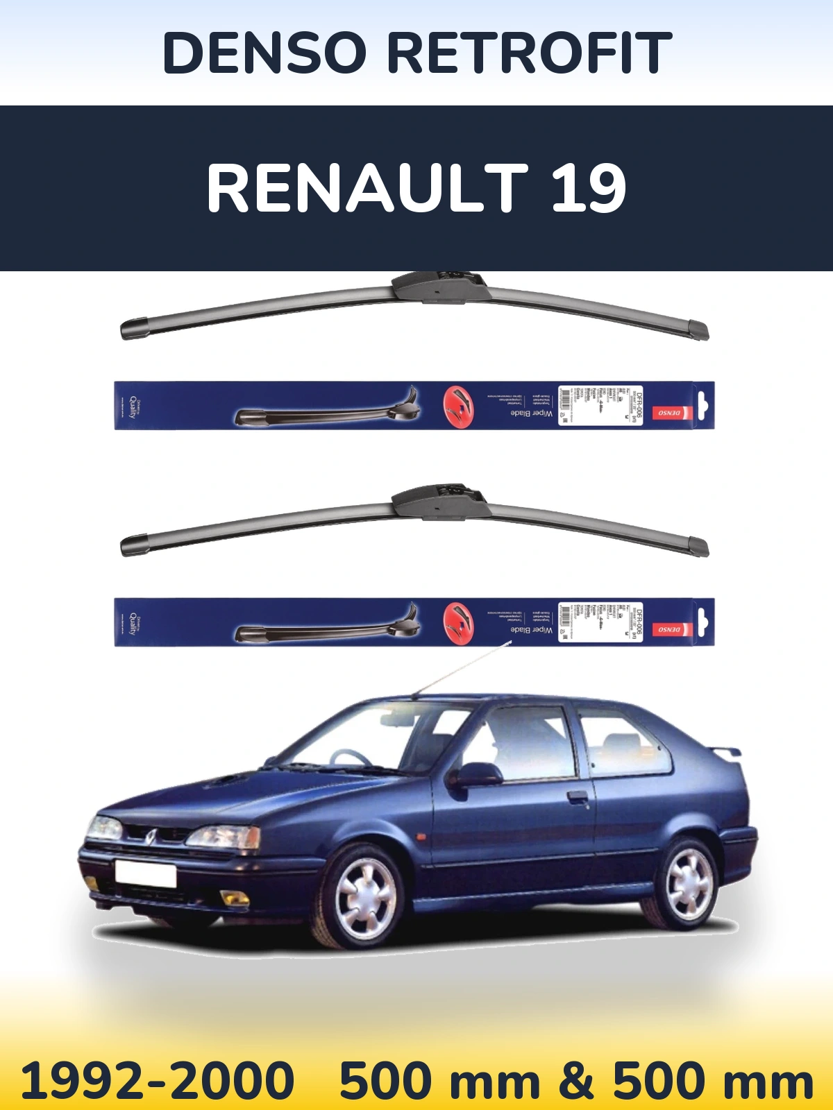 Komplet przednich wycieraczek Denso Retrofit 500 & 500 mm do Renault 19 1992-2000