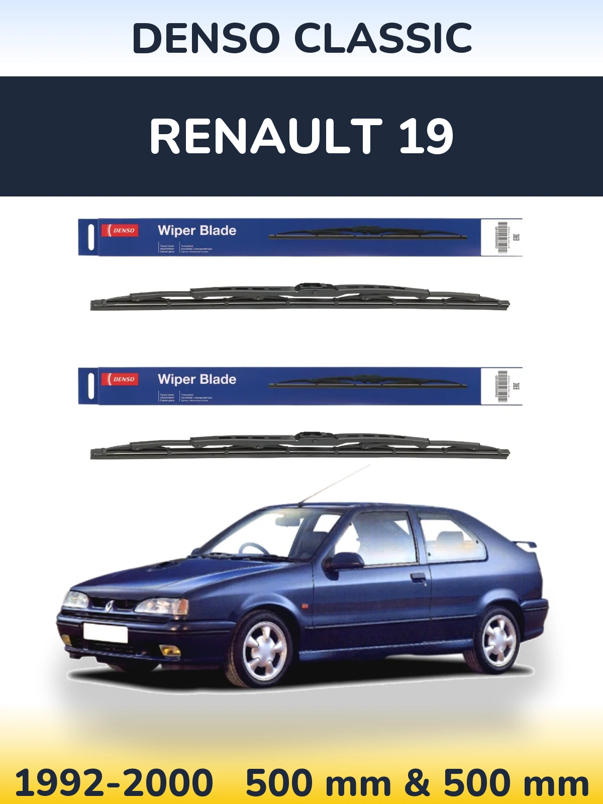 Komplet przednich wycieraczek Denso Classic 500 & 500 mm do Renault 19 1992-2000