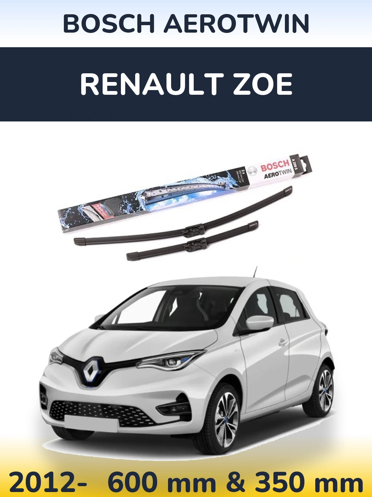 Front wiper blade set BOSCH AeroTwin 600 & 350 mm for Renault Zoe 2012-2026