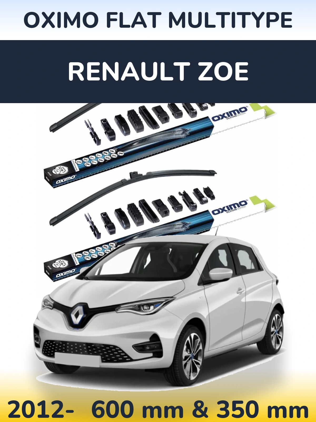 Комплект передних дворников Oximo Flat MultiТипe 600 & 350 мм для Renault Zoe 2012-2026