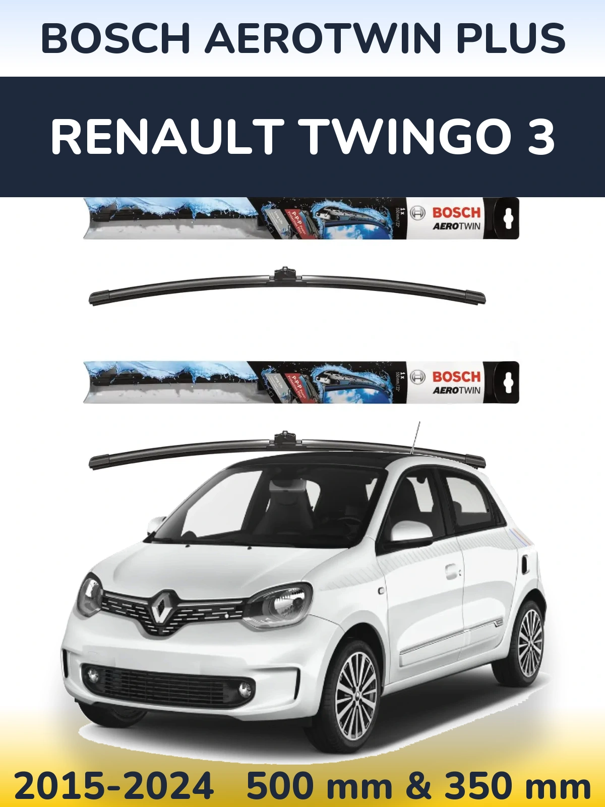 Комплект передних дворников BOSCH AeroTwin Plus 500 & 350 мм для Renault Twingo 3 2015-2024