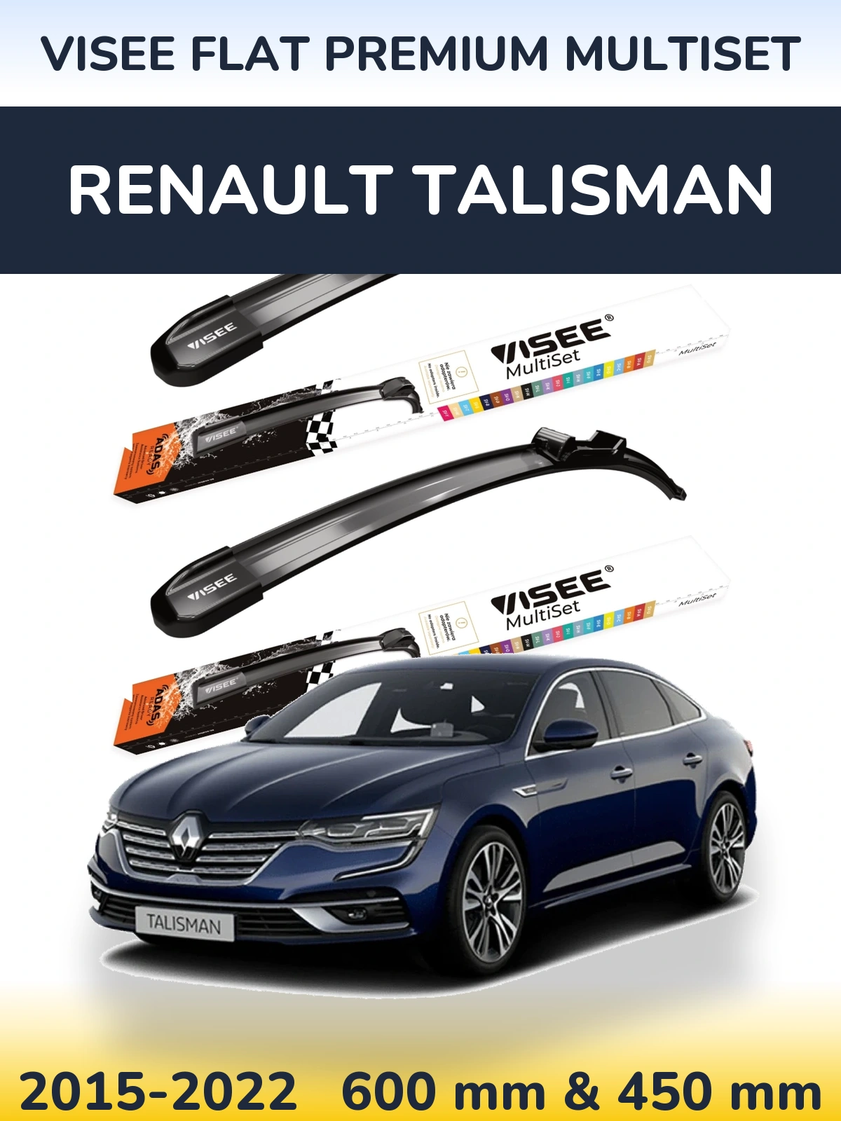 Front wiper blade set VISEE FLAT PREMIUM MultiSet 600 & 450 mm for Renault Talisman 2015-2022