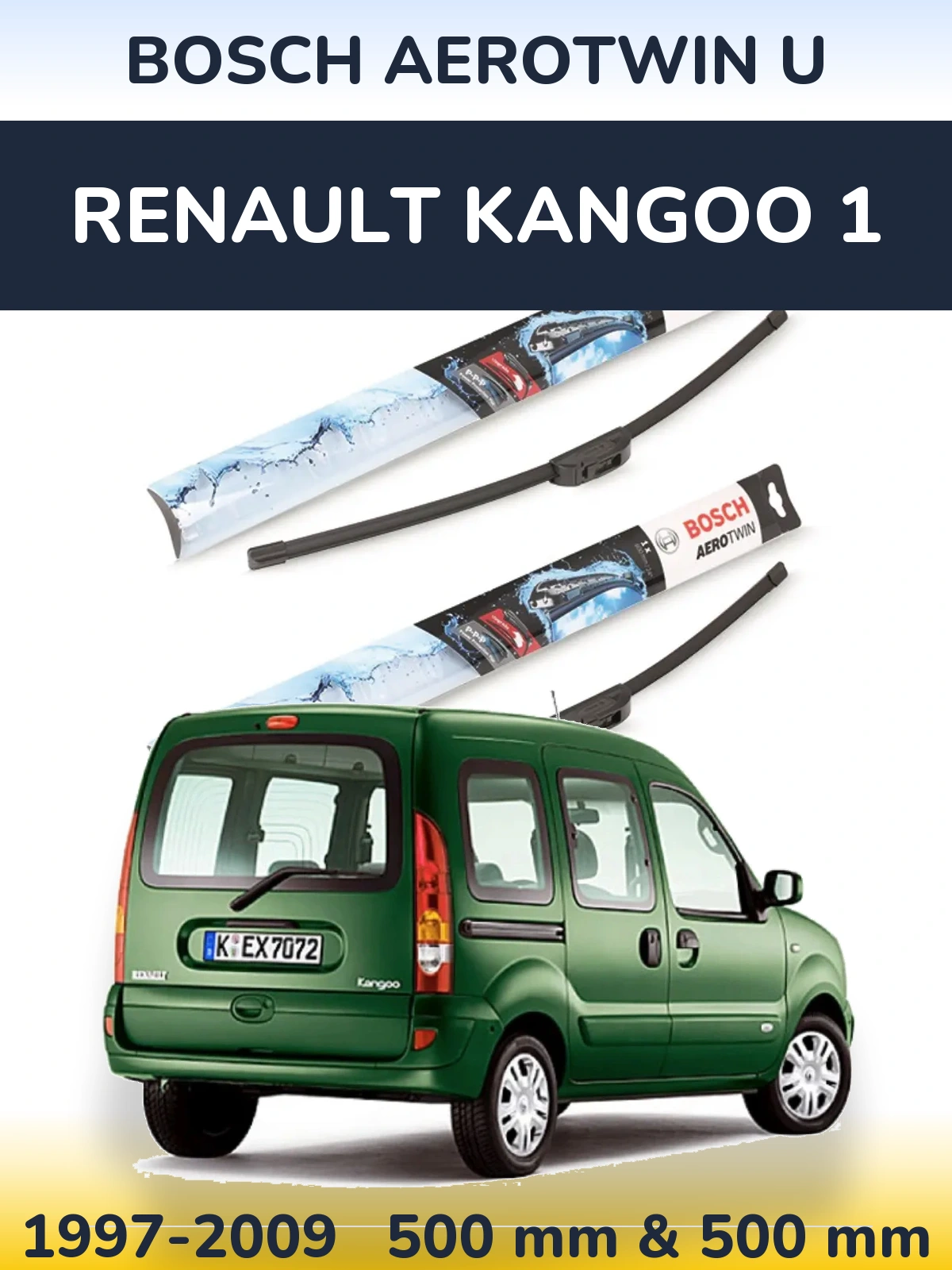 Komplet przednich wycieraczek BOSCH AeroTwin U 500 & 500 mm do Renault Kangoo 1 1997-2009