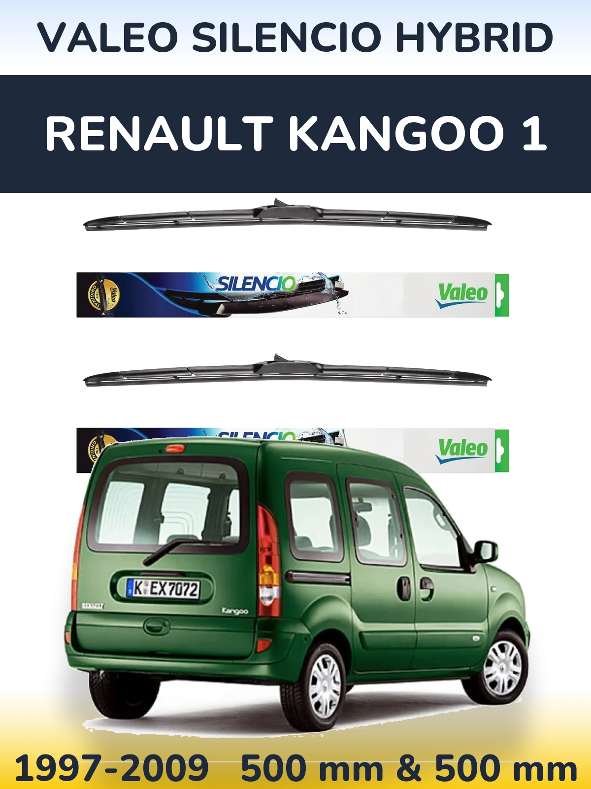 Komplet przednich wycieraczek Valeo Silencio Hybrid 500 & 500 mm do Renault Kangoo 1 1997-2009