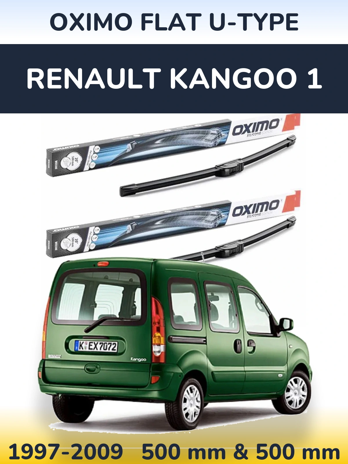 Комплект передніх щіток Oximo Flat U-type 500 & 500 мм для Renault Kangoo 1 1997-2009