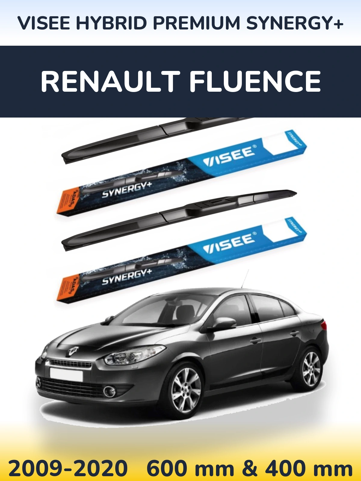 Комплект передних дворников VISEE HYBRID PREMIUM SYNERGY+ 600 & 400 мм для Renault Fluence 2009-2020