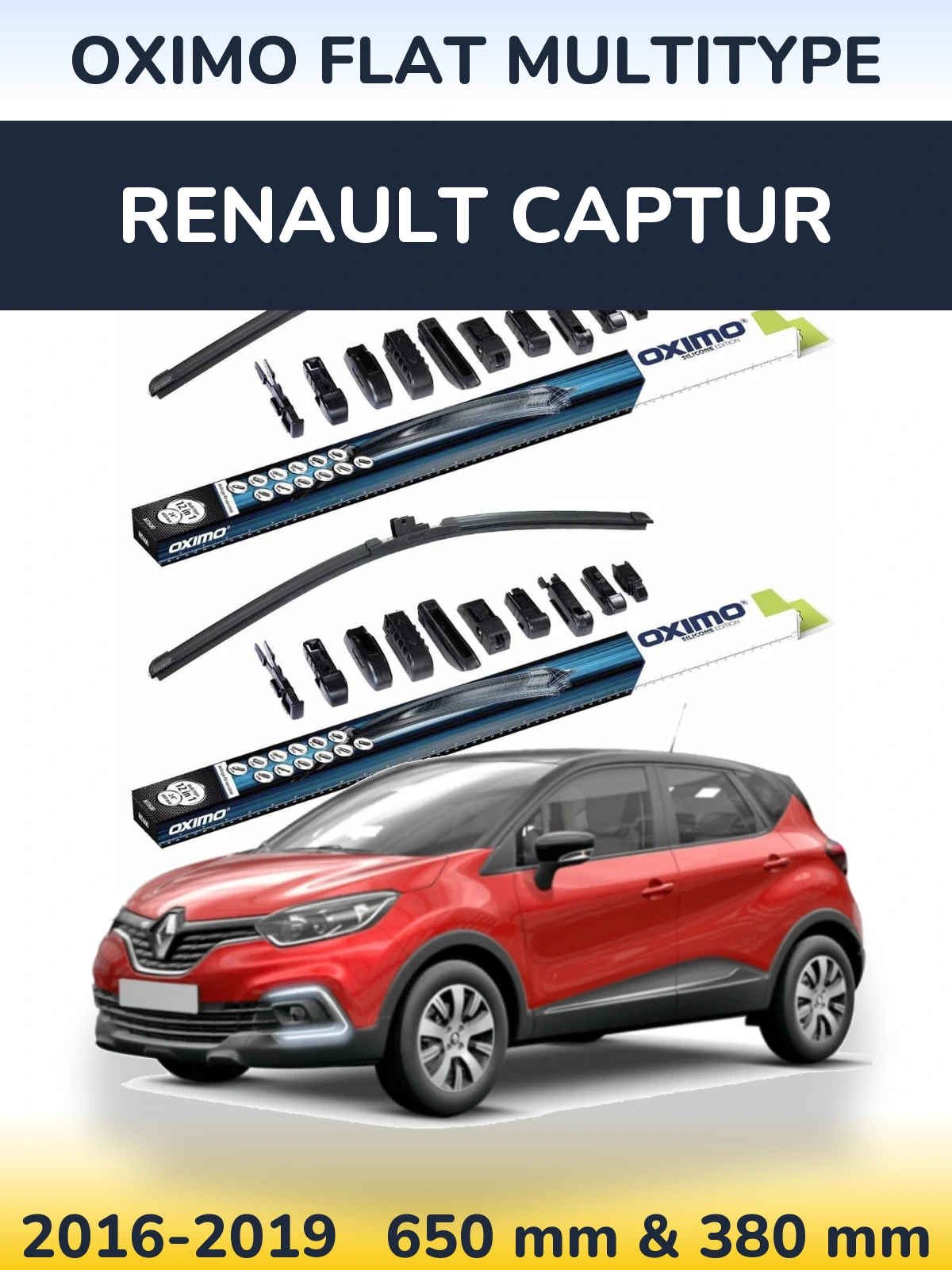Комплект передних дворников Oximo Flat MultiТипe 650 & 380 мм для Renault Captur 2016-2019