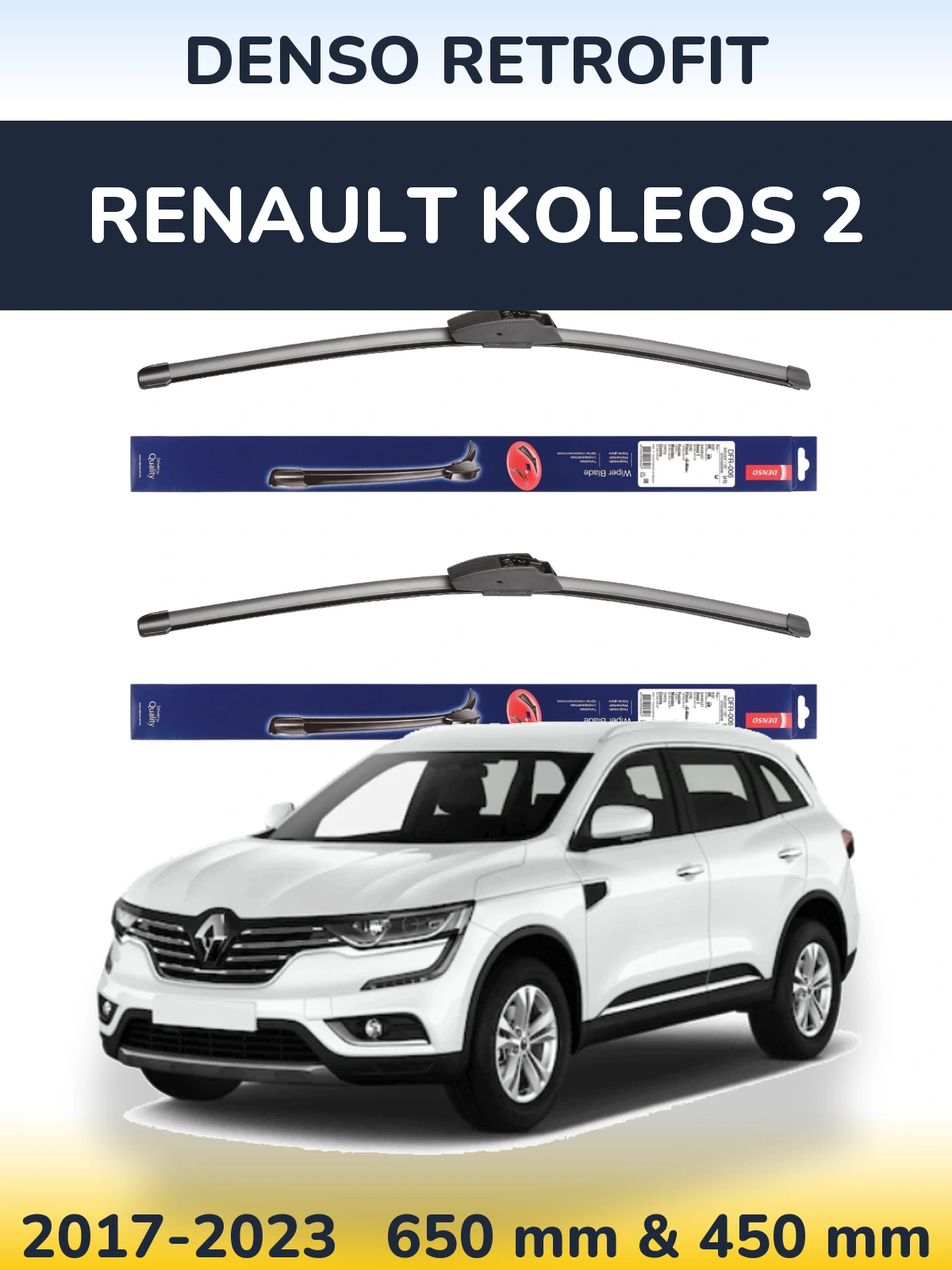 Komplet przednich wycieraczek Denso Retrofit 650 & 450 mm do Renault Koleos 2 2017-2023