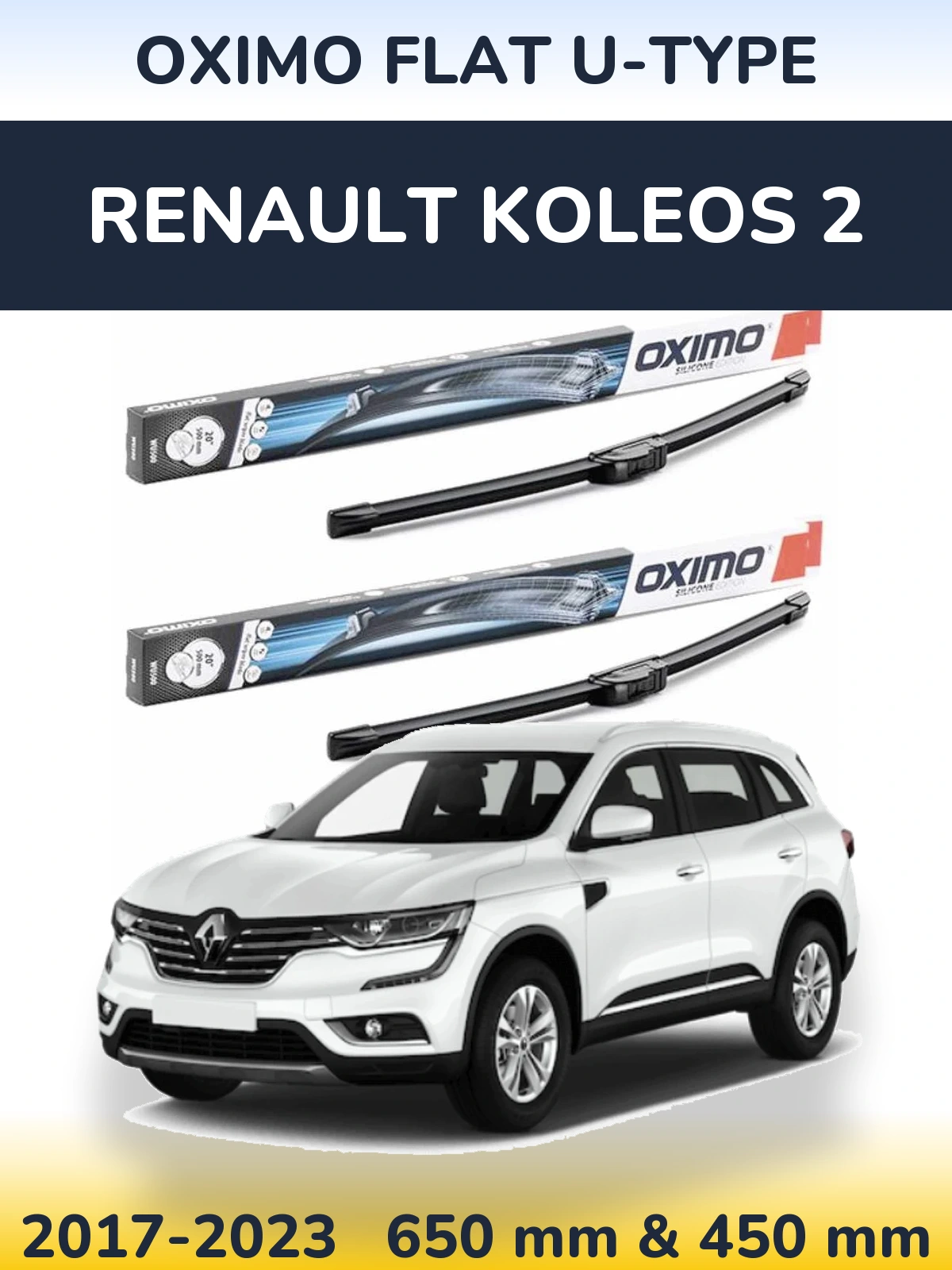 Komplet przednich wycieraczek Oximo Flat U-type 650 & 450 mm do Renault Koleos 2 2017-2023