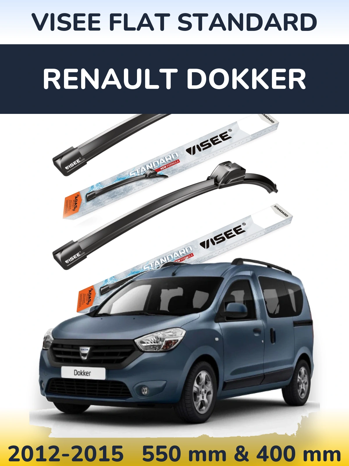 Komplet przednich wycieraczek VISEE FLAT STANDARD 550 & 400 mm do Renault Dokker 2012-2015