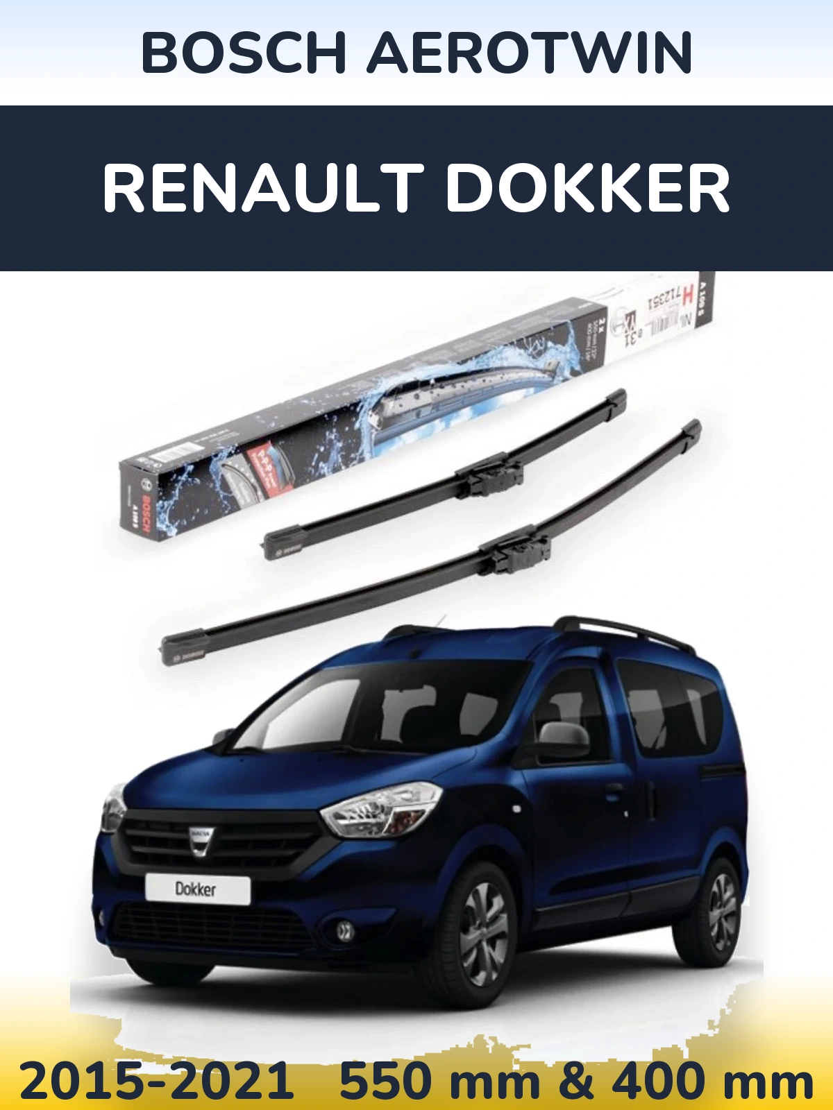 Комплект передніх щіток BOSCH AeroTwin 550 & 400 мм для Renault Dokker 2015-2021
