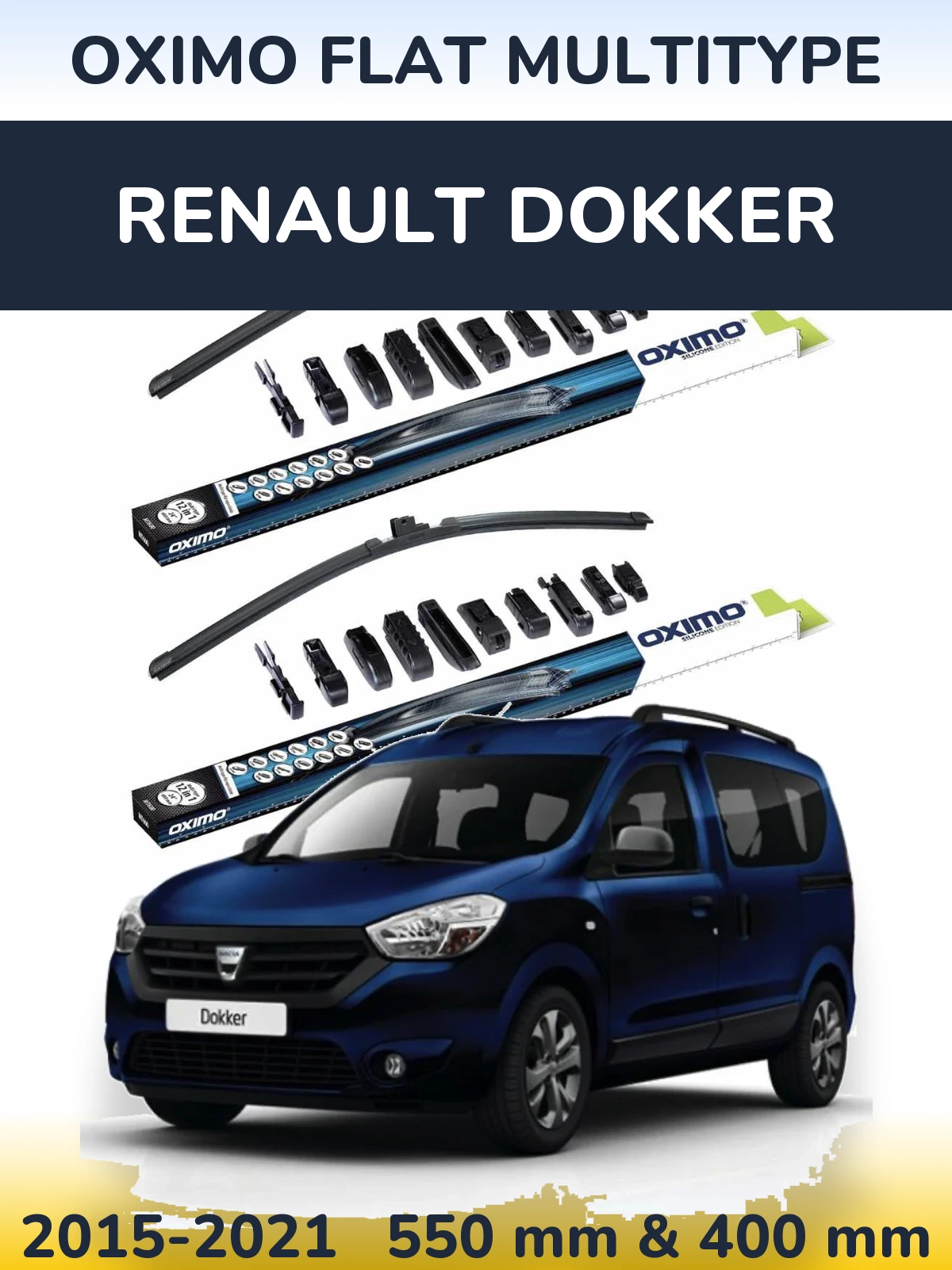 Комплект передних дворников Oximo Flat MultiТипe 550 & 400 мм для Renault Dokker 2015-2021