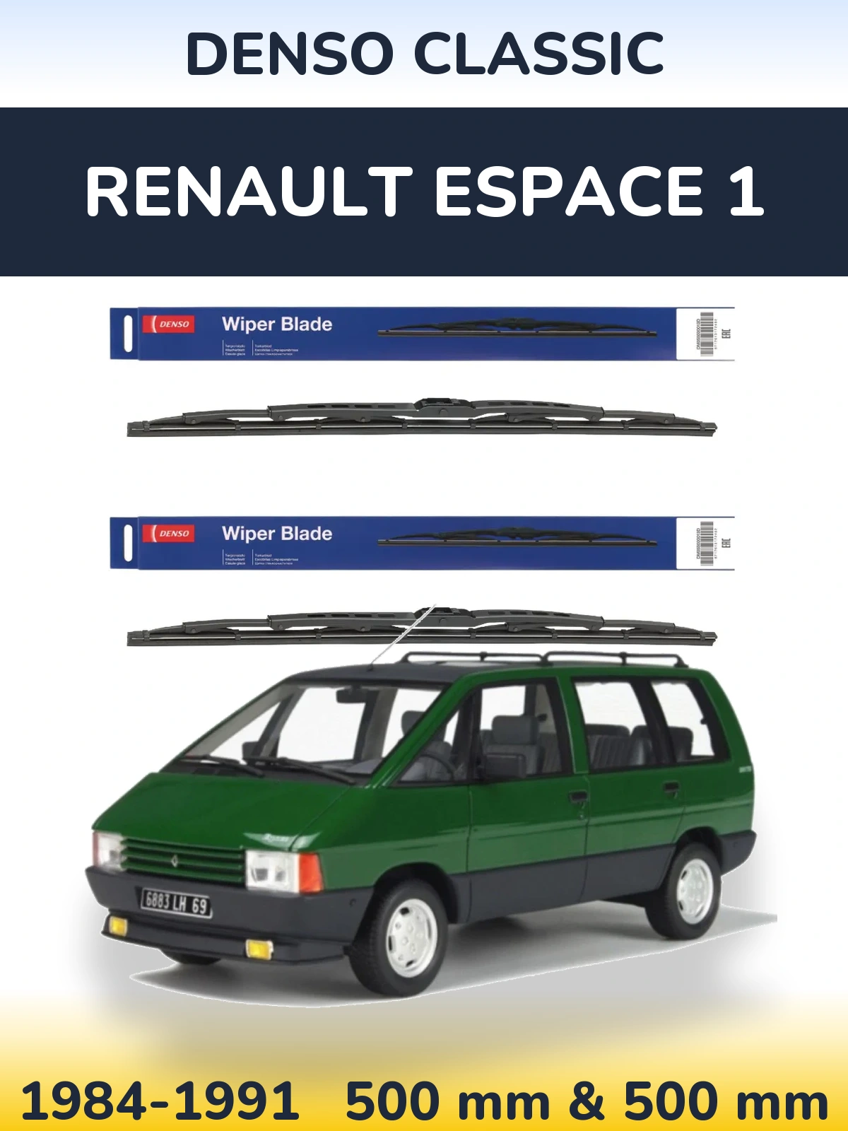 Комплект передніх щіток Denso Classic 500 & 500 мм для Renault Espace 1 1984-1991