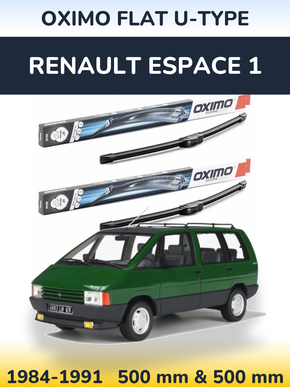 Komplet przednich wycieraczek Oximo Flat U-type 500 & 500 mm do Renault Espace 1 1984-1991