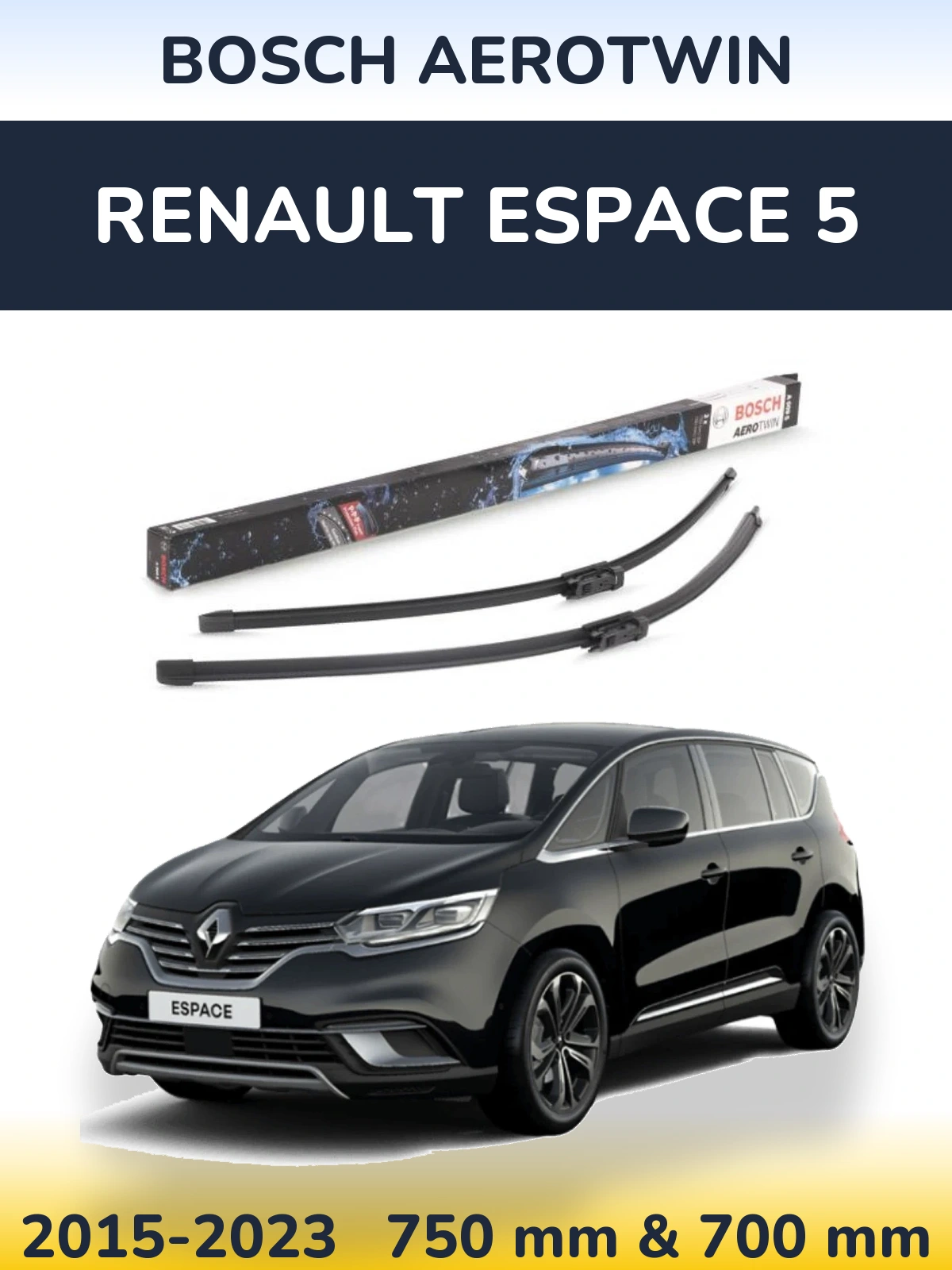 Комплект передних дворников BOSCH AeroTwin 750 & 700 мм для Renault Espace 5 2015-2023