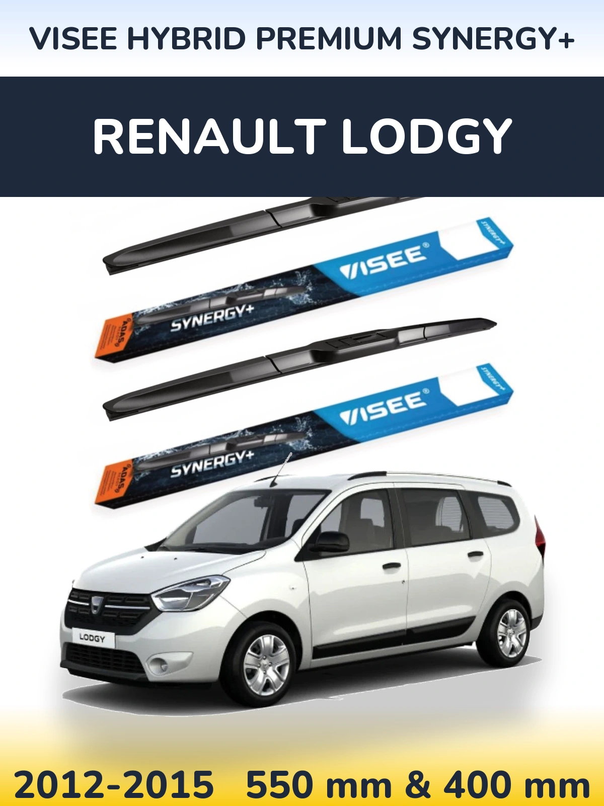 Front wiper blade set VISEE HYBRID PREMIUM SYNERGY+ 550 & 400 mm for Renault Lodgy 2012-2015