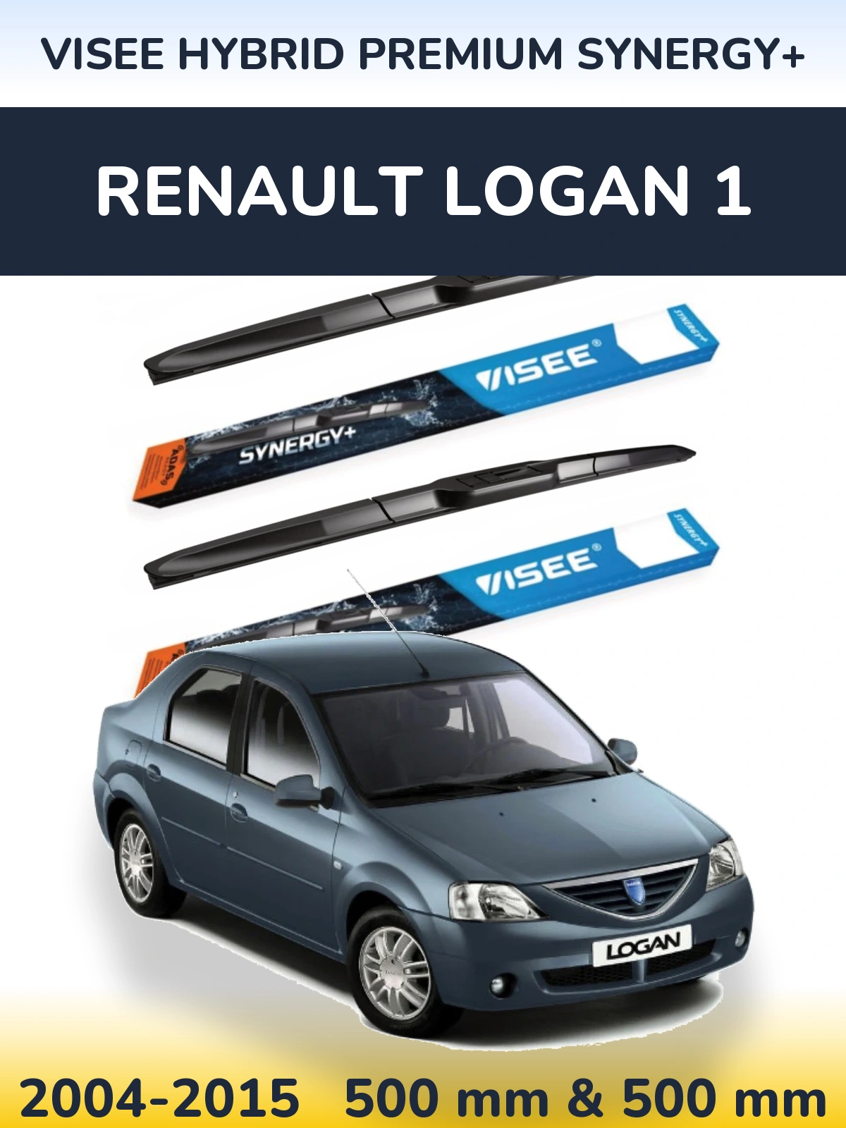 Комплект передних дворников VISEE HYBRID PREMIUM SYNERGY+ 500 & 500 мм для Renault Logan 1 2004-2015