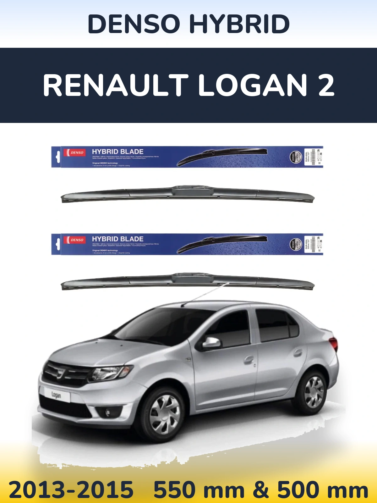 Komplet przednich wycieraczek Denso Hybrid 550 & 500 mm do Renault Logan 2 2013-2015