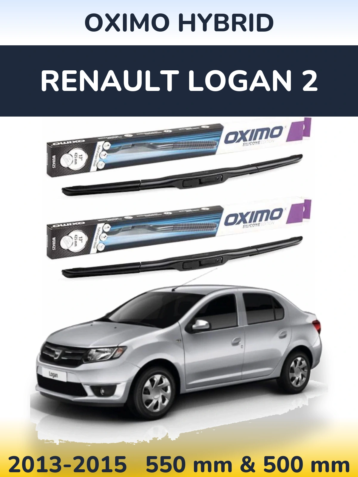 Komplet przednich wycieraczek Oximo Hybrid 550 & 500 mm do Renault Logan 2 2013-2015