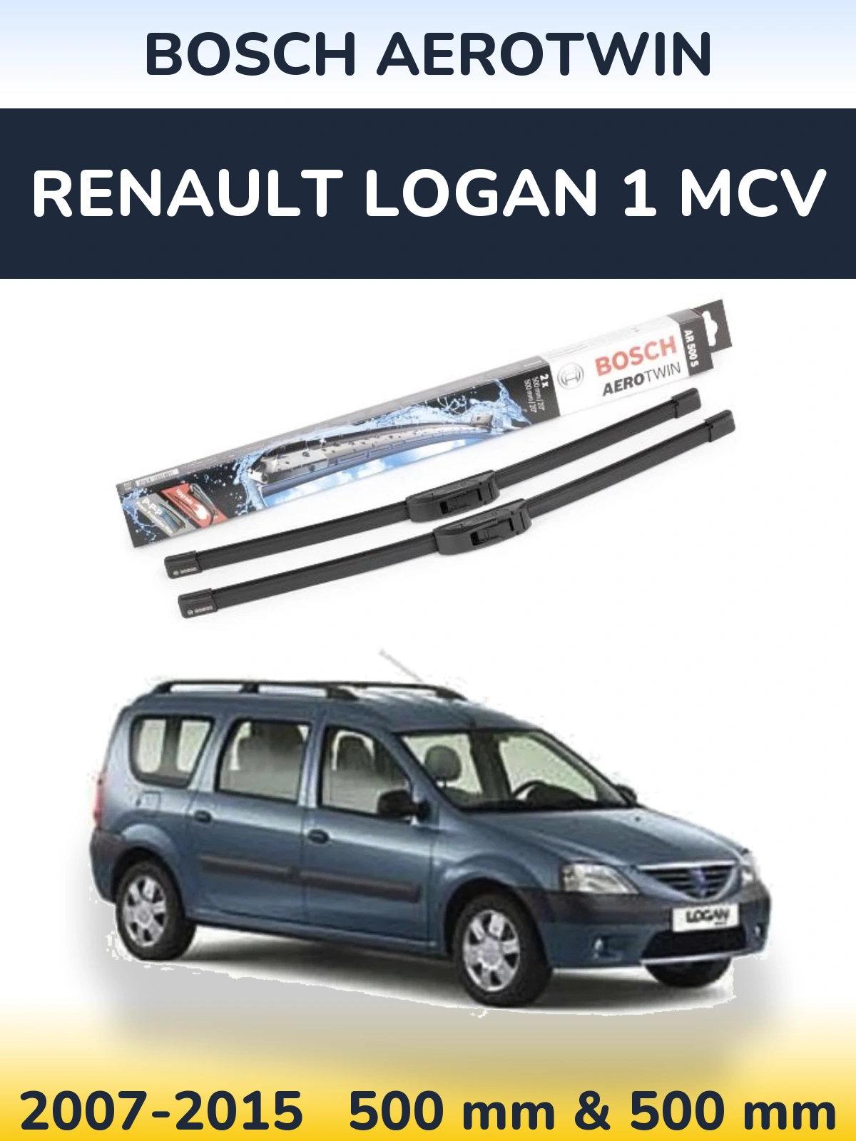 Комплект передних дворников BOSCH AeroTwin 500 & 500 мм для Renault Logan 1 MCV 2007-2015