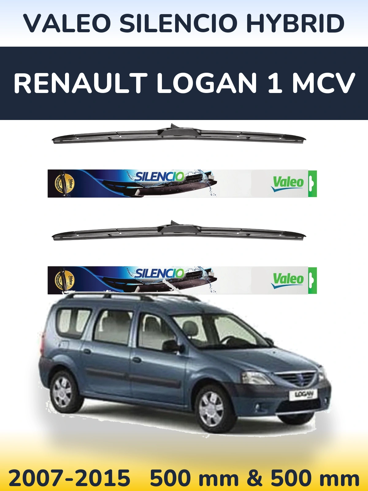 Комплект передніх щіток Valeo Silencio Hybrid 500 & 500 мм для Renault Logan 1 MCV 2007-2015