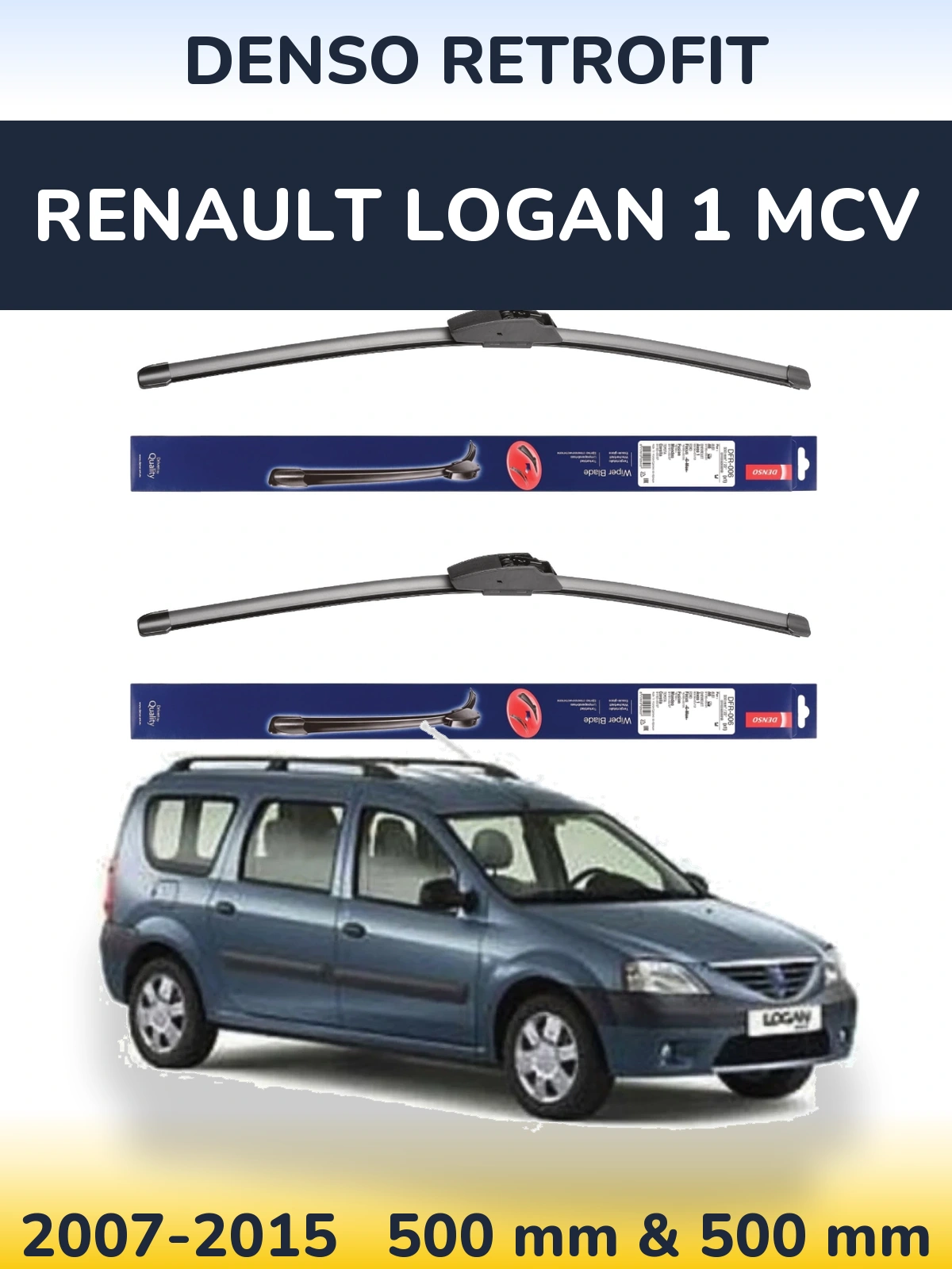 Комплект передних дворников Denso Retrofit 500 & 500 мм для Renault Logan 1 MCV 2007-2015