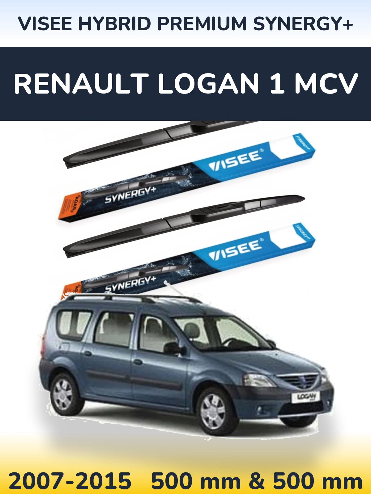 Комплект передних дворников VISEE HYBRID PREMIUM SYNERGY+ 500 & 500 мм для Renault Logan 1 MCV 2007-2015