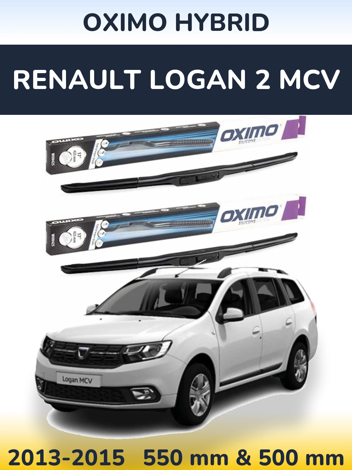 Комплект передних дворников Oximo Hybrid 550 & 500 мм для Renault Logan 2 MCV 2013-2015