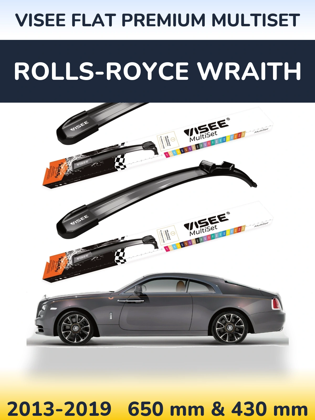 Front wiper blade set VISEE FLAT PREMIUM MultiSet 650 & 430 mm for Rolls-Royce Wraith 2013-2019