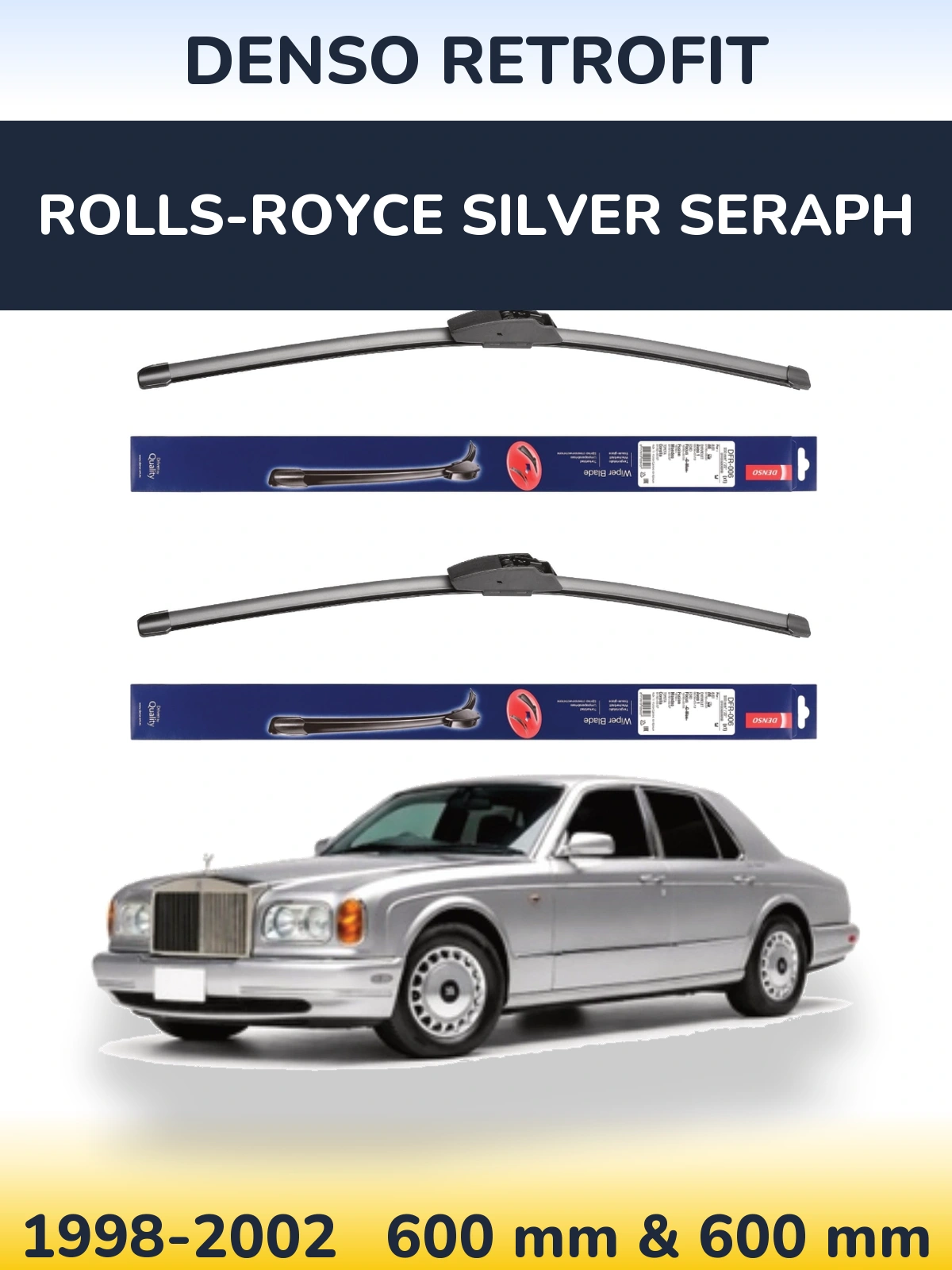 Front wiper blade set Denso Retrofit 600 & 600 mm for Rolls-Royce Silver Seraph 1998-2002