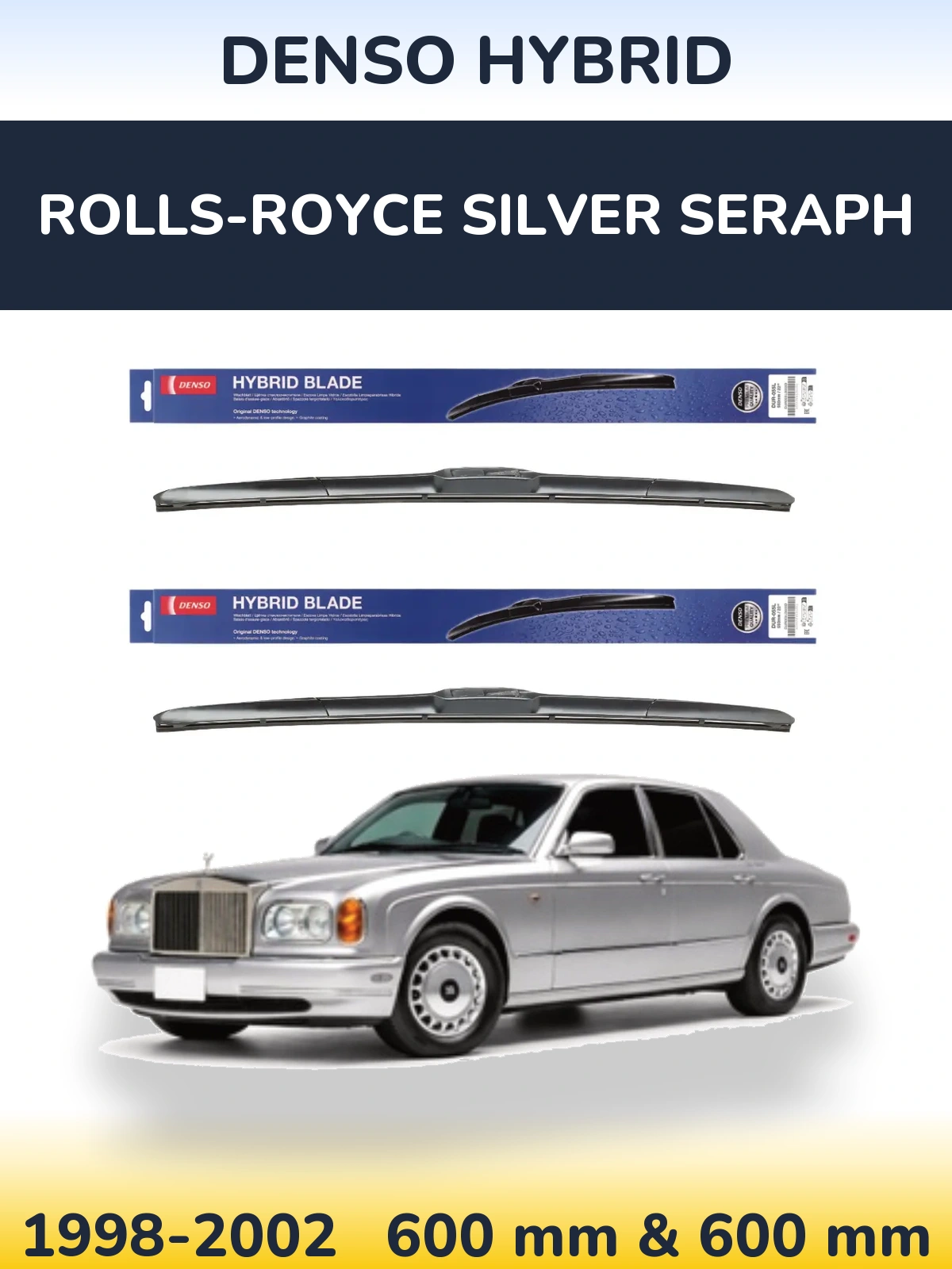Комплект передних дворников Denso Hybrid 600 & 600 мм для Rolls-Royce Silver Seraph 1998-2002
